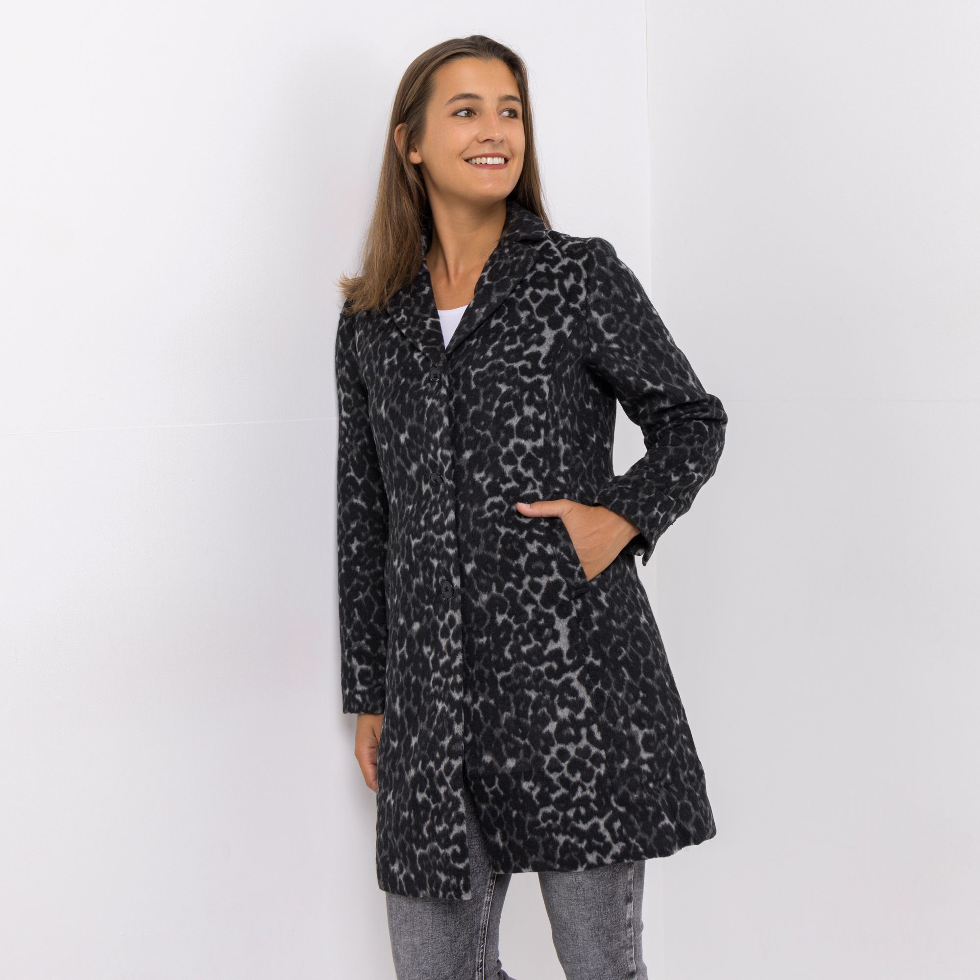 B-Ware VIA MILANO Kurzmantel, 1/1-Arm Allover-Print Knopfleiste