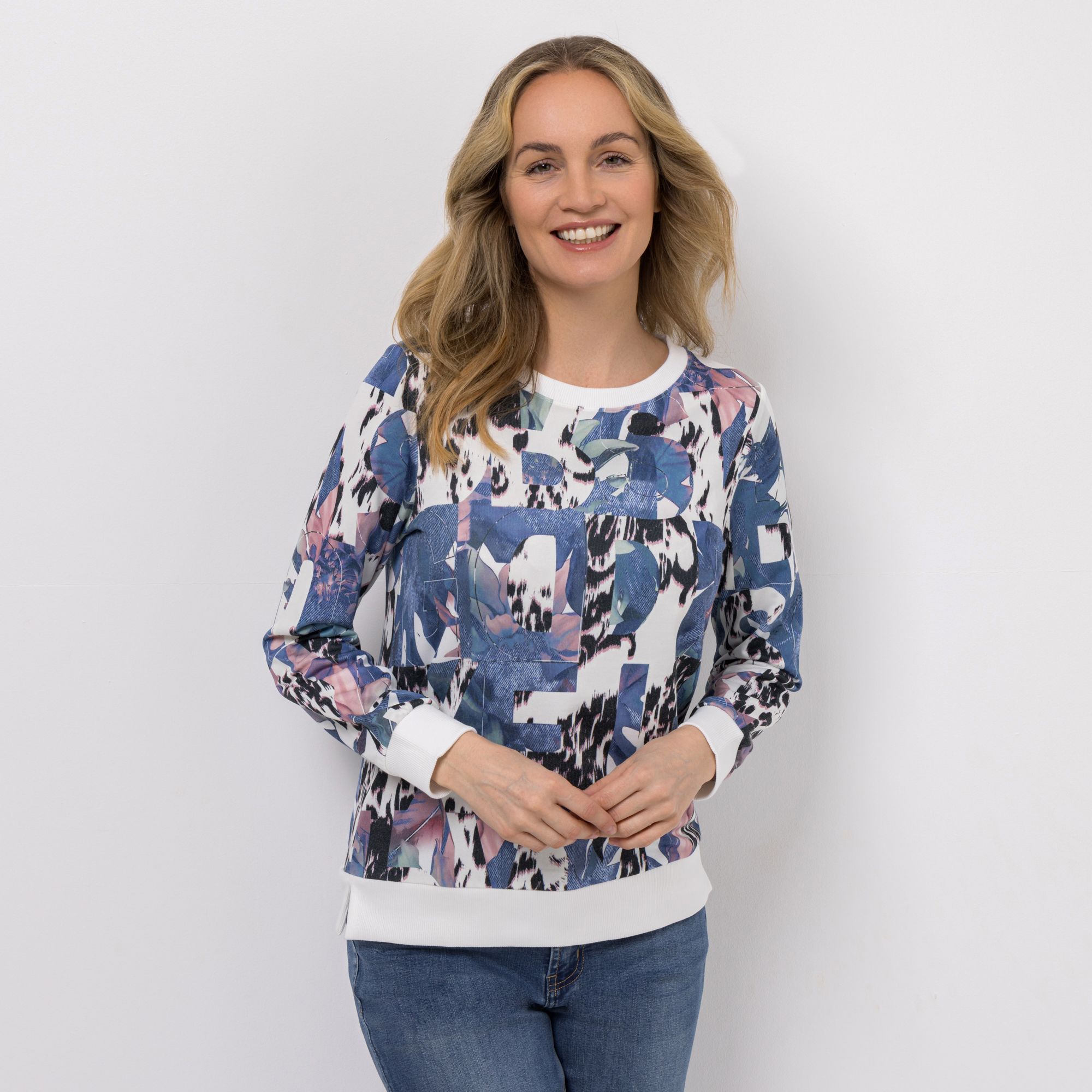 B-Ware DINE 'N' DANCE Sweatshirt, Langarm Allover-Druck Rundhalsausschnitt