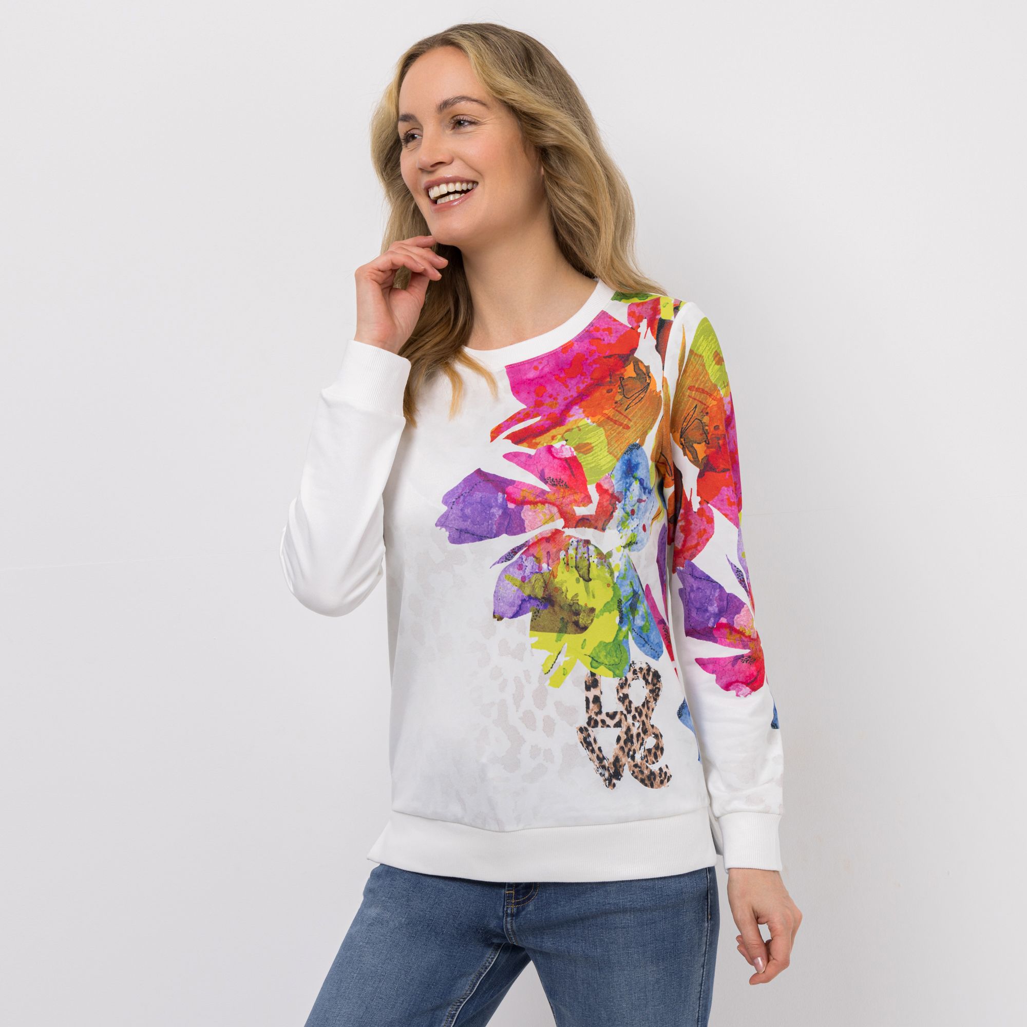 B-Ware DINE 'N' DANCE Sweatshirt, Langarm Allover-Druck Rundhalsausschnitt