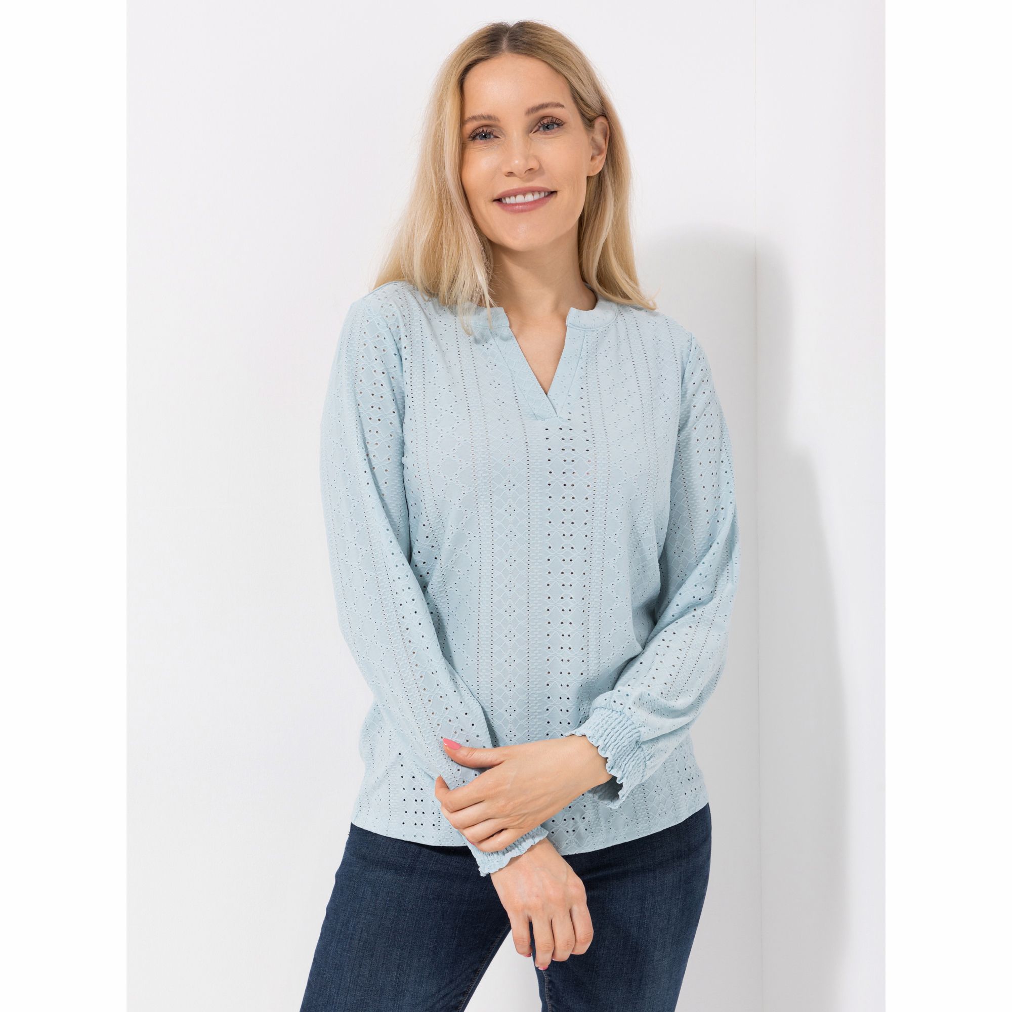 B-Ware VIA MILANO Shirt, 1/1-Arm mit Smok-Abschluss Jersey mit Lochmuster