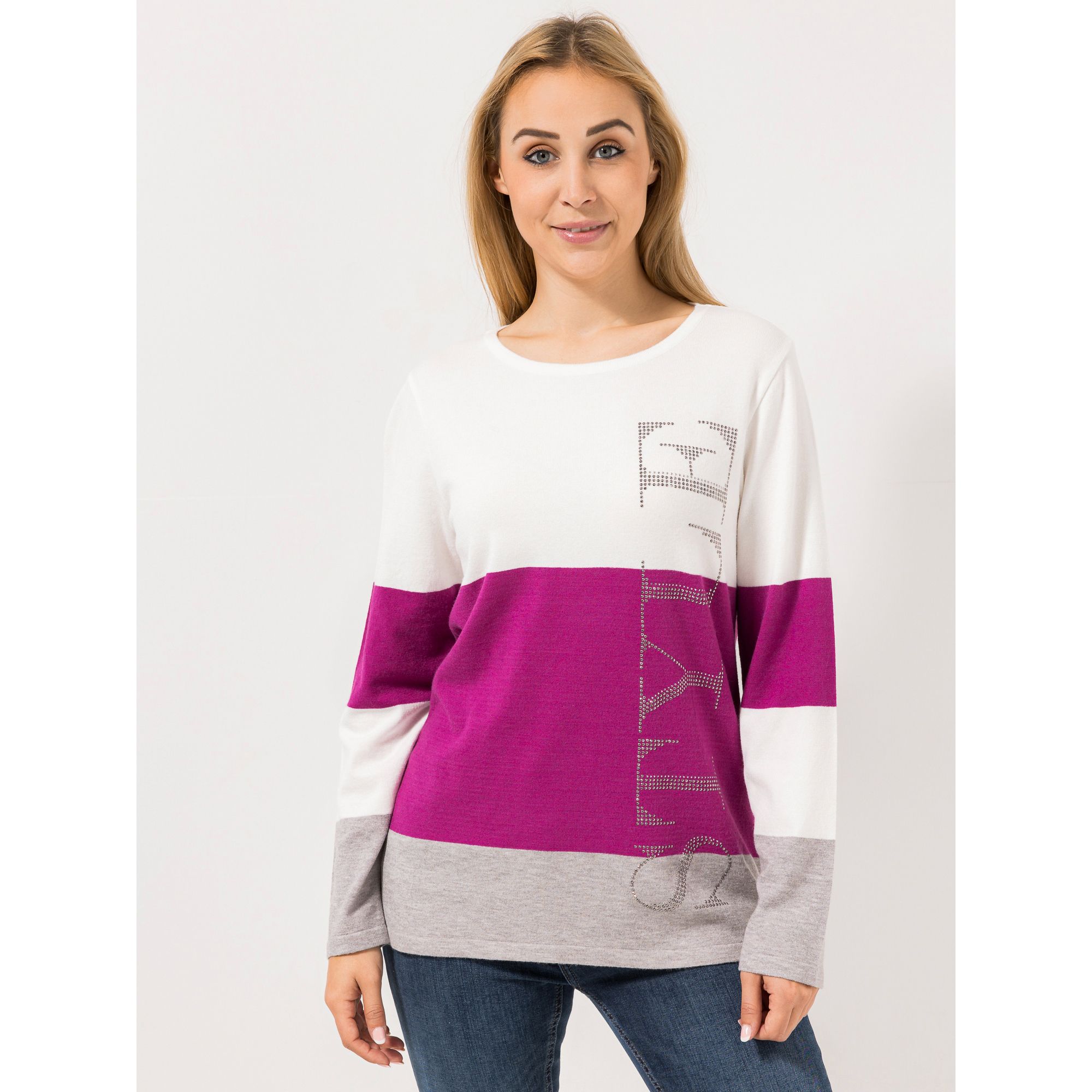 B-Ware DINE 'N' DANCE Pullover, 1/1-Arm Rundhalsausschnitt Schriftzug