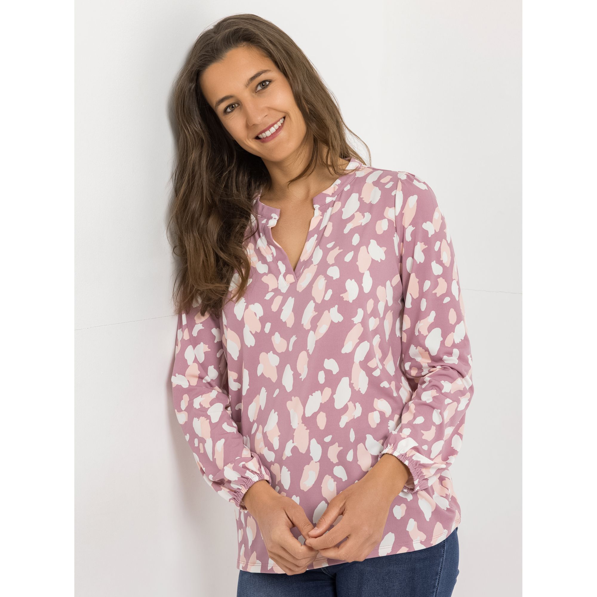 B-Ware VIA MILANO Shirt, 1/1-Arm Serafino-Ausschnitt elastischer Ärmelsaum