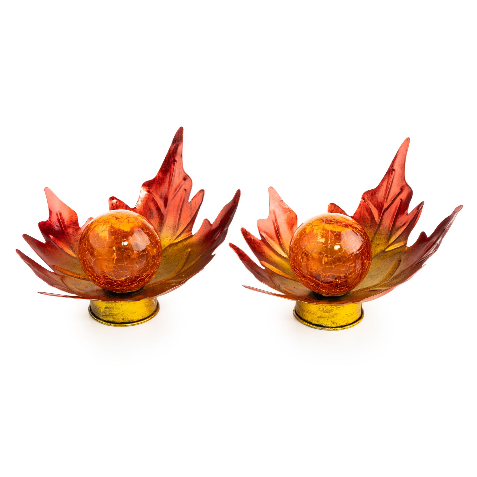 B-Ware LUMIDA Casa 2 Herbstblätter mit LED-Glaskugel 5h-Timerfunktion