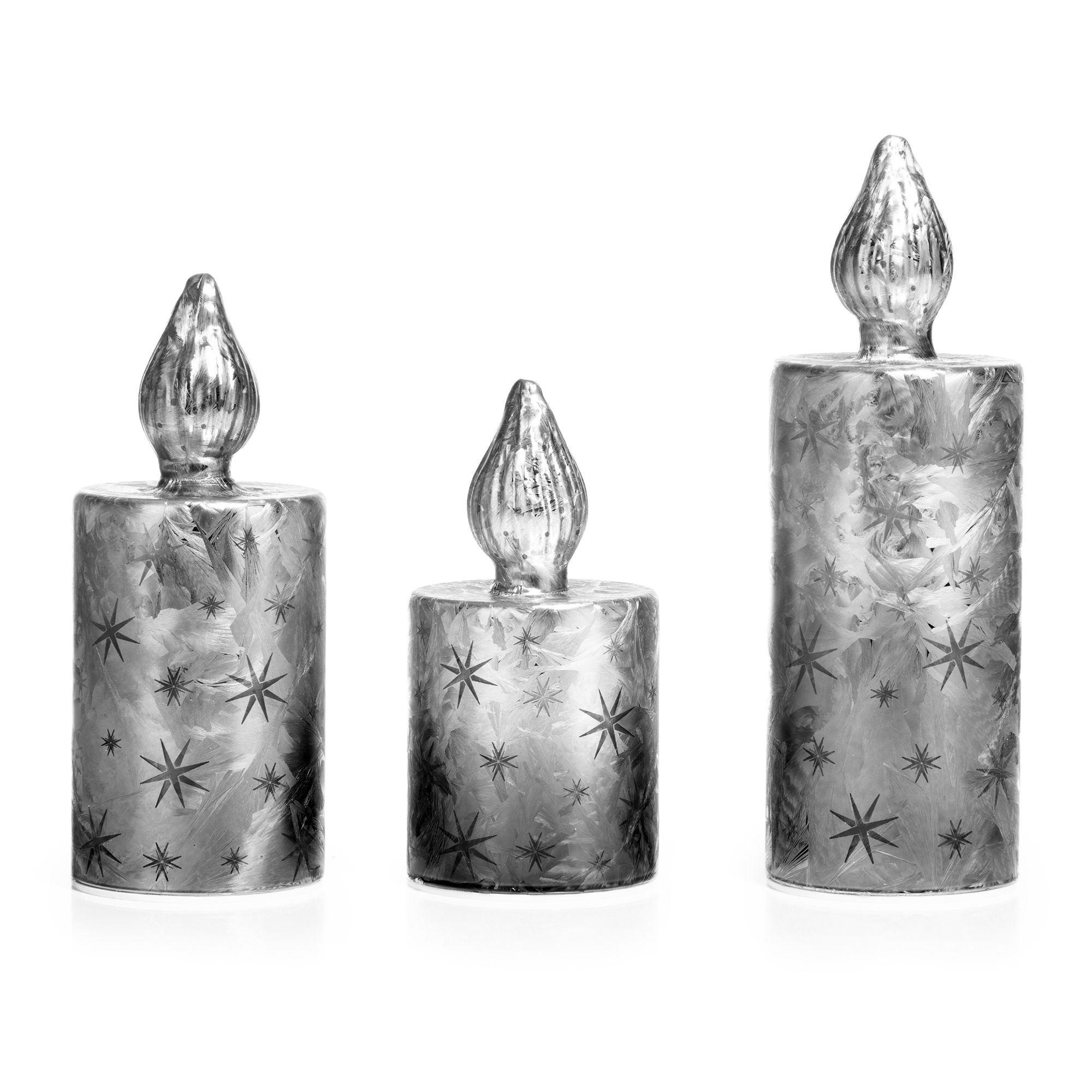 B-Ware LUMIDA Xmas 3 LED-Glaskerze Stern-Cutouts Eislack-Optik, Timer