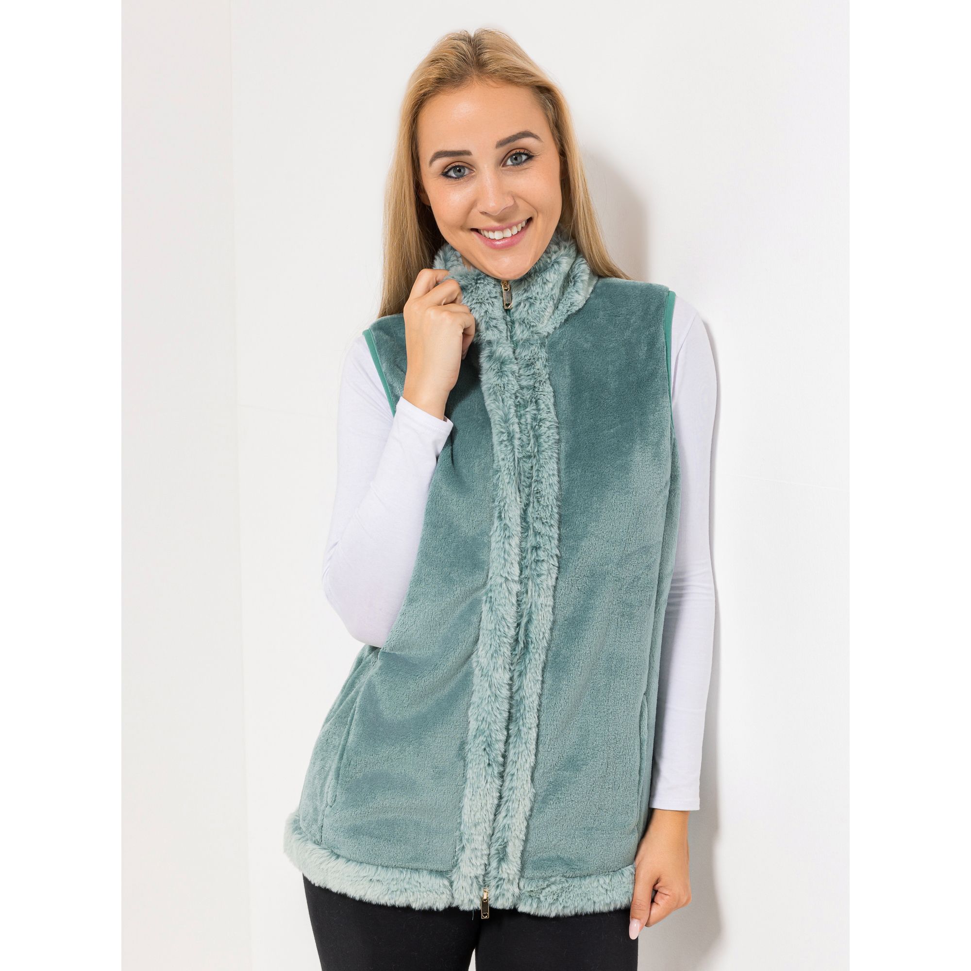 B-Ware MONT CHALET Damen-Weste Fellimitatbesatz Stehkragen