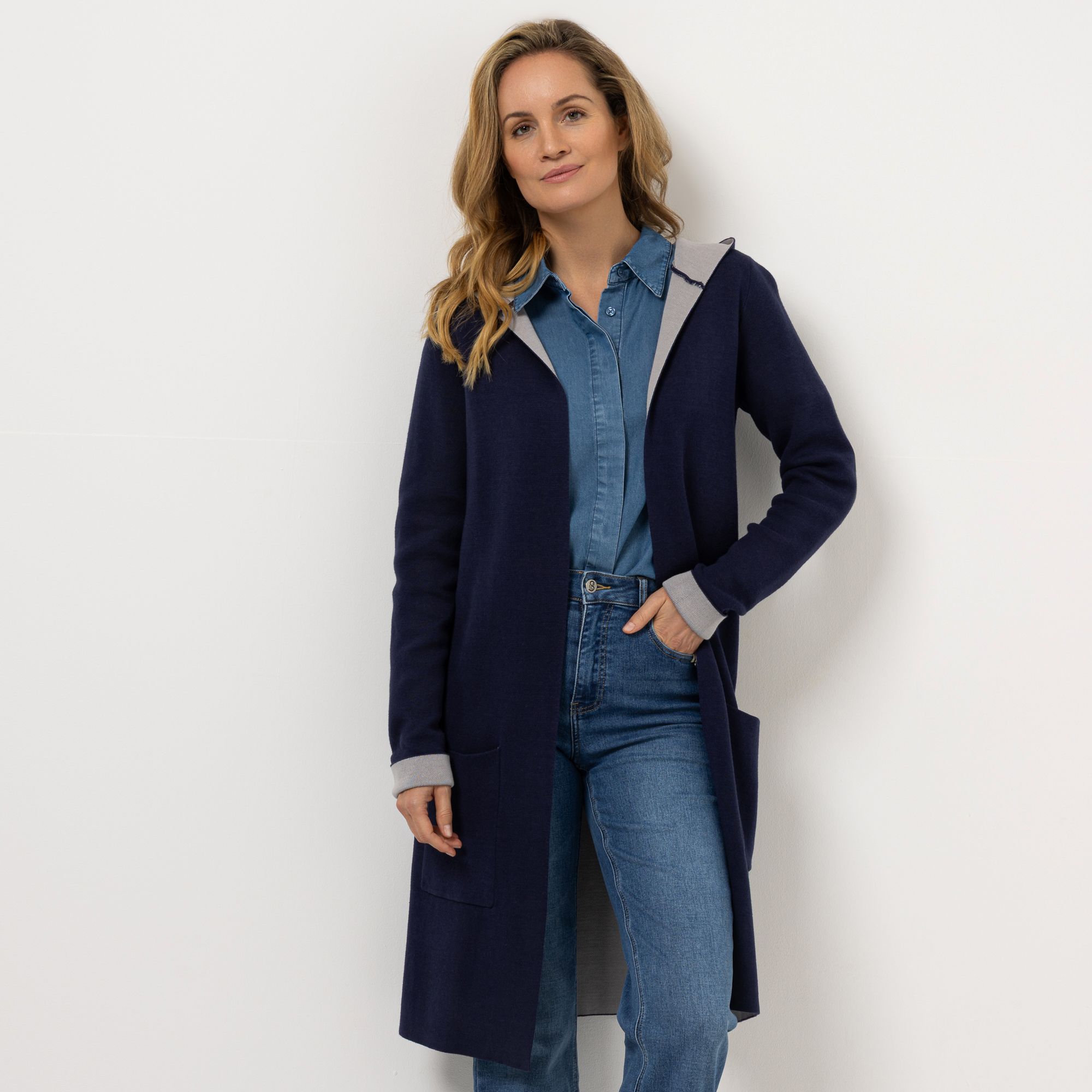 B-Ware STRANDFEIN Longcardigan mit Kapuze Doubleface