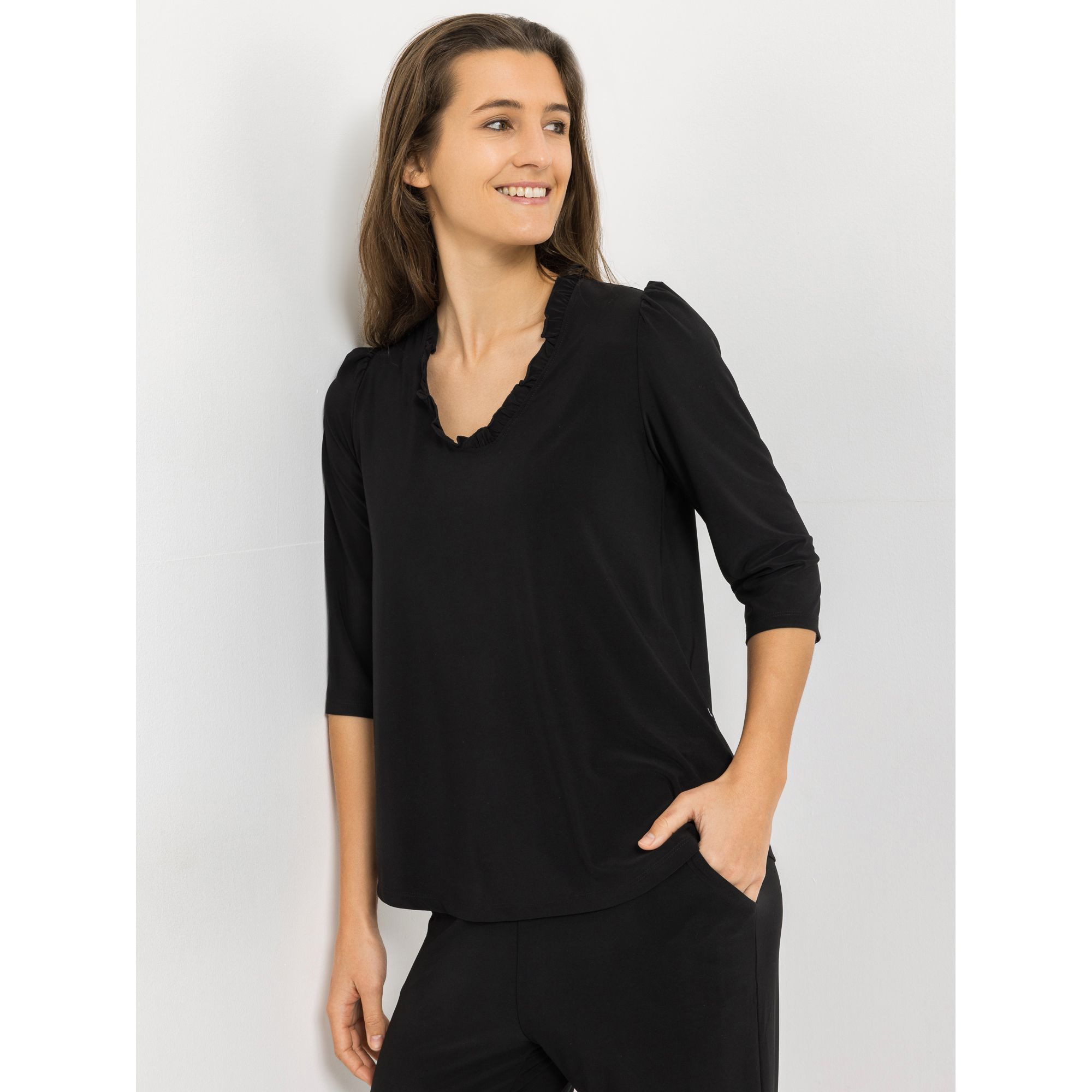 B-Ware KIM & CO. Shirt, 3/4-Arm Brazil Knit Jersey gerüschter Ausschnitt