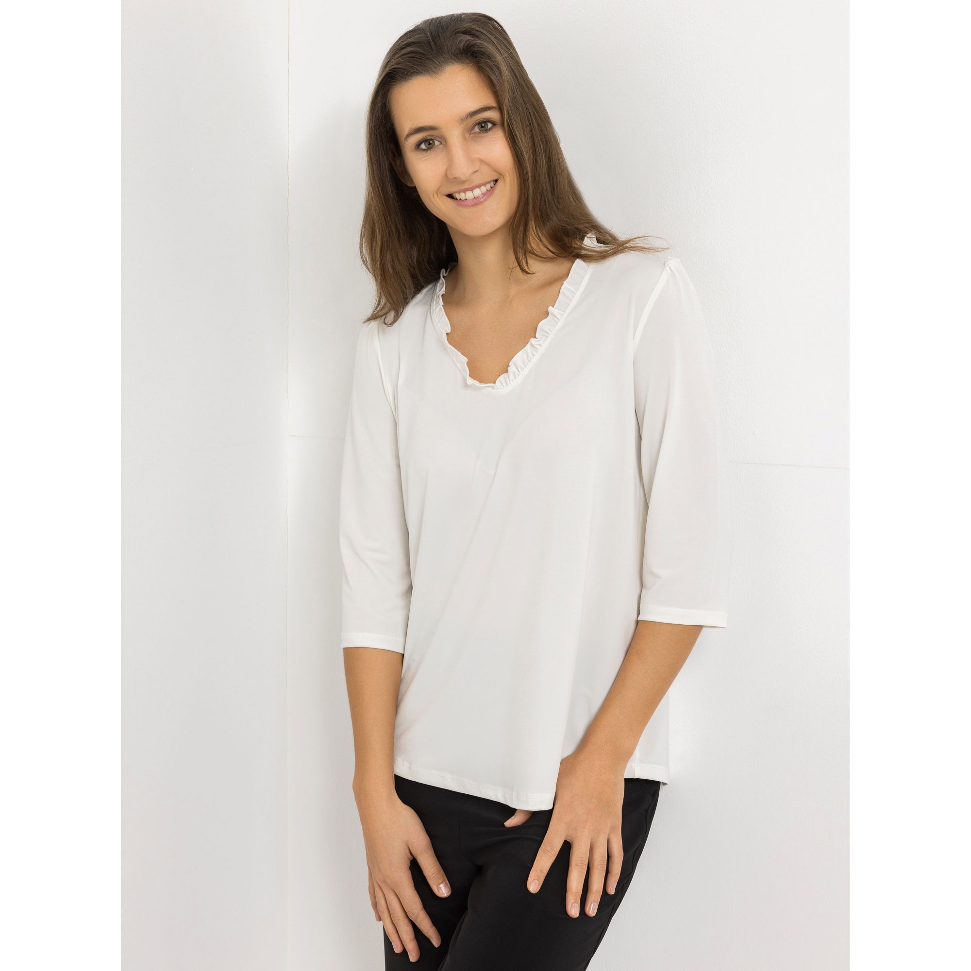 B-Ware KIM & CO. Shirt, 3/4-Arm Brazil Knit Jersey gerüschter Ausschnitt