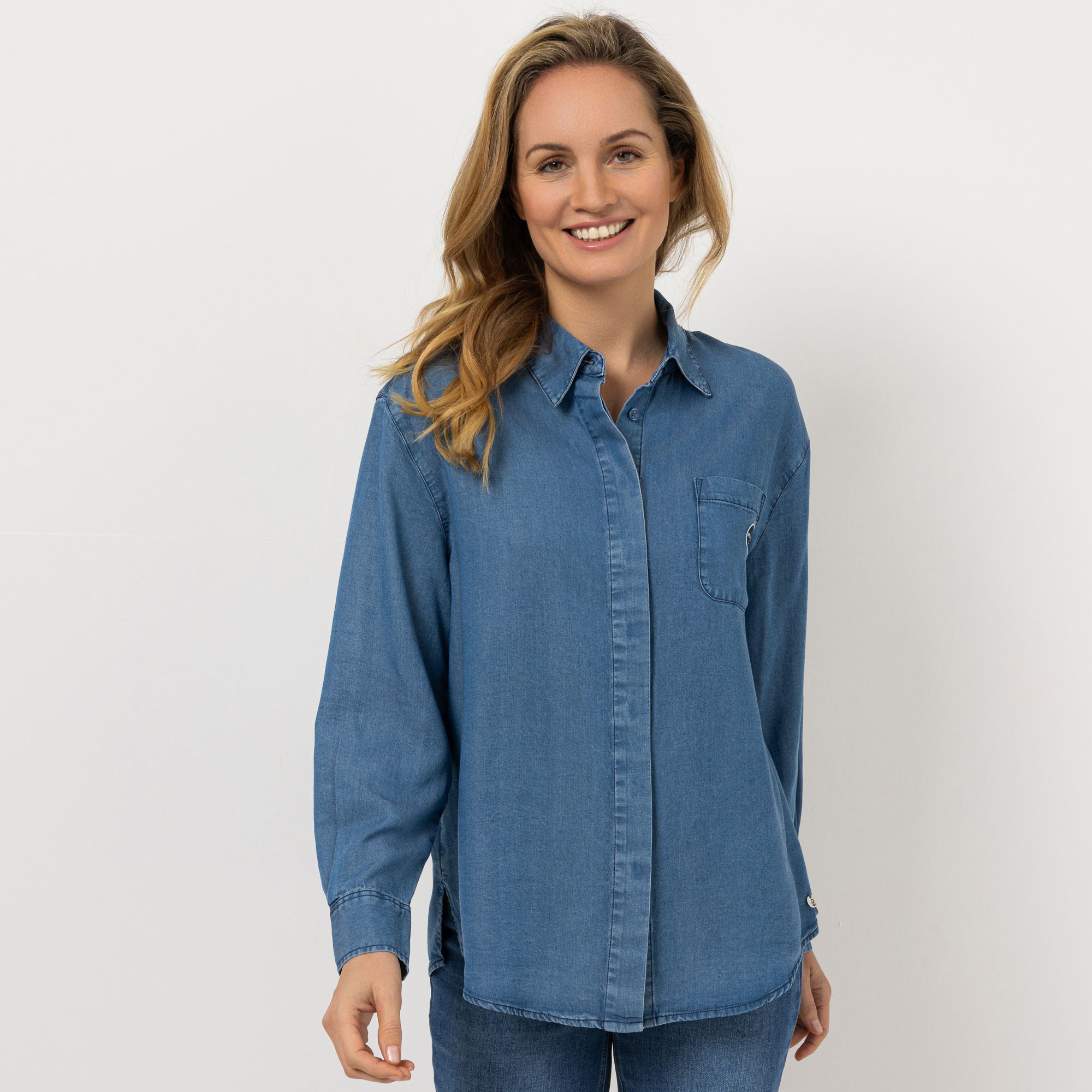 B-Ware STRANDFEIN Bluse Hemdblusenkragen Denim-Optik