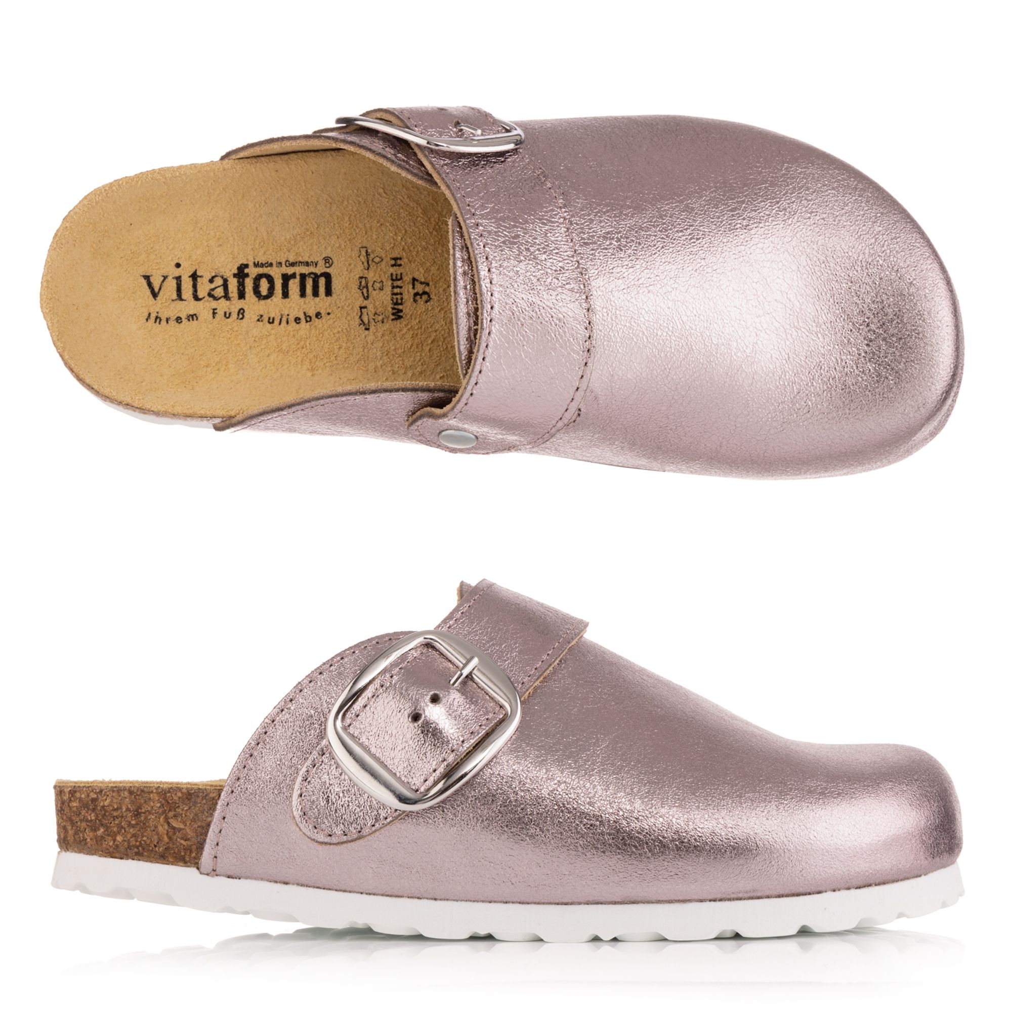 B-Ware VITAFORM Damen Clog echt Leder Metallic