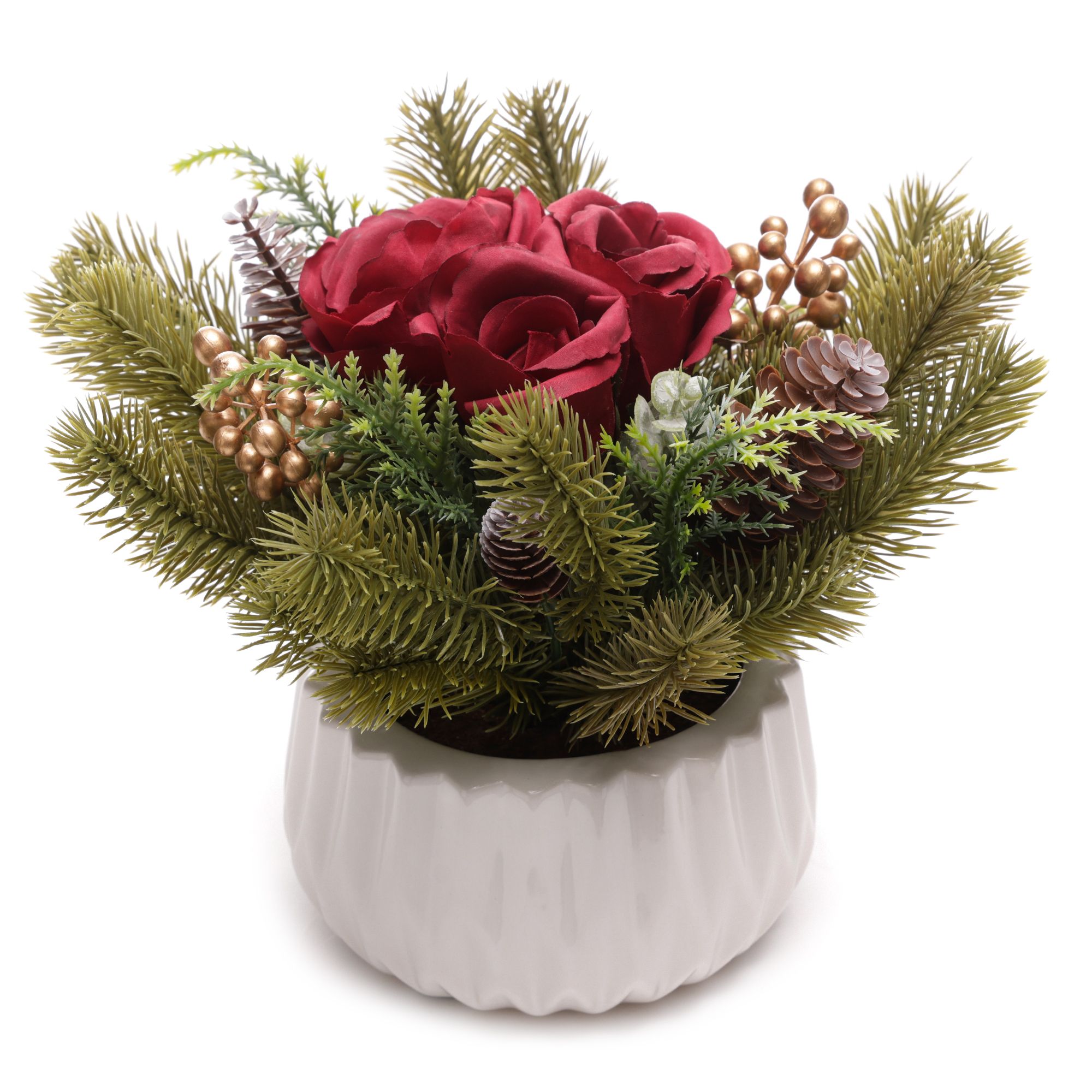 B-Ware ABELLA Flora künstl. Arrangement Tanne & Rosen outdoorgeeignet