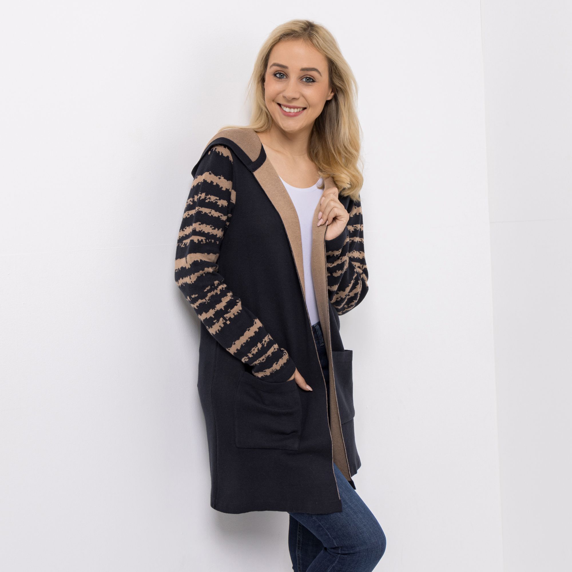 B-Ware DINE 'N' DANCE Longcardigan offene Front mit Kapuze