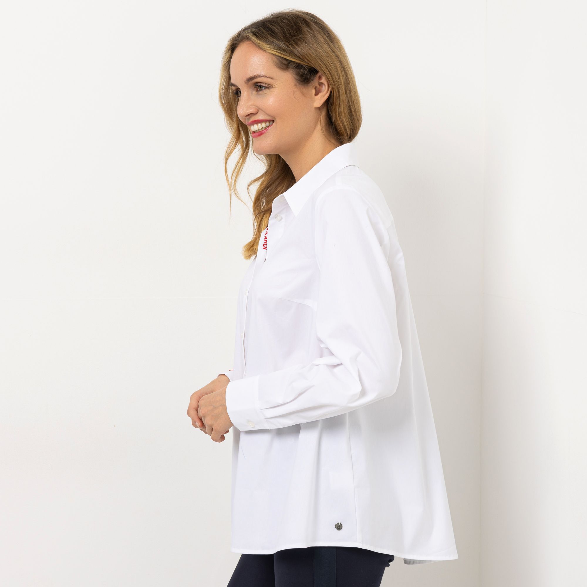 B-Ware STRANDFEIN Bluse Hemdblusenkragen Kontrast-Stickerei