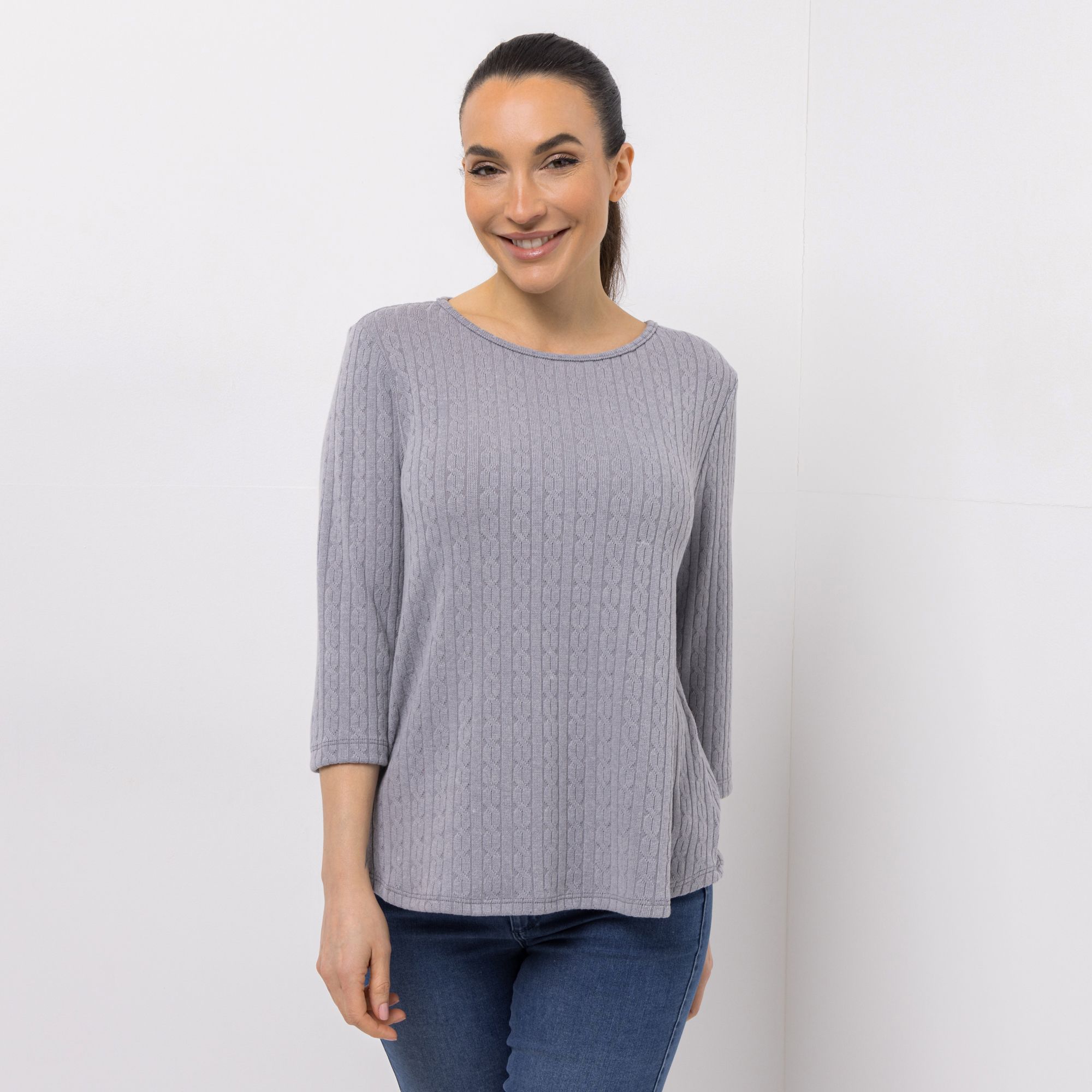 B-Ware KIM & CO. Shirt, 3/4 Arm Zopf-Strick Jersey Rundhalsausschnitt