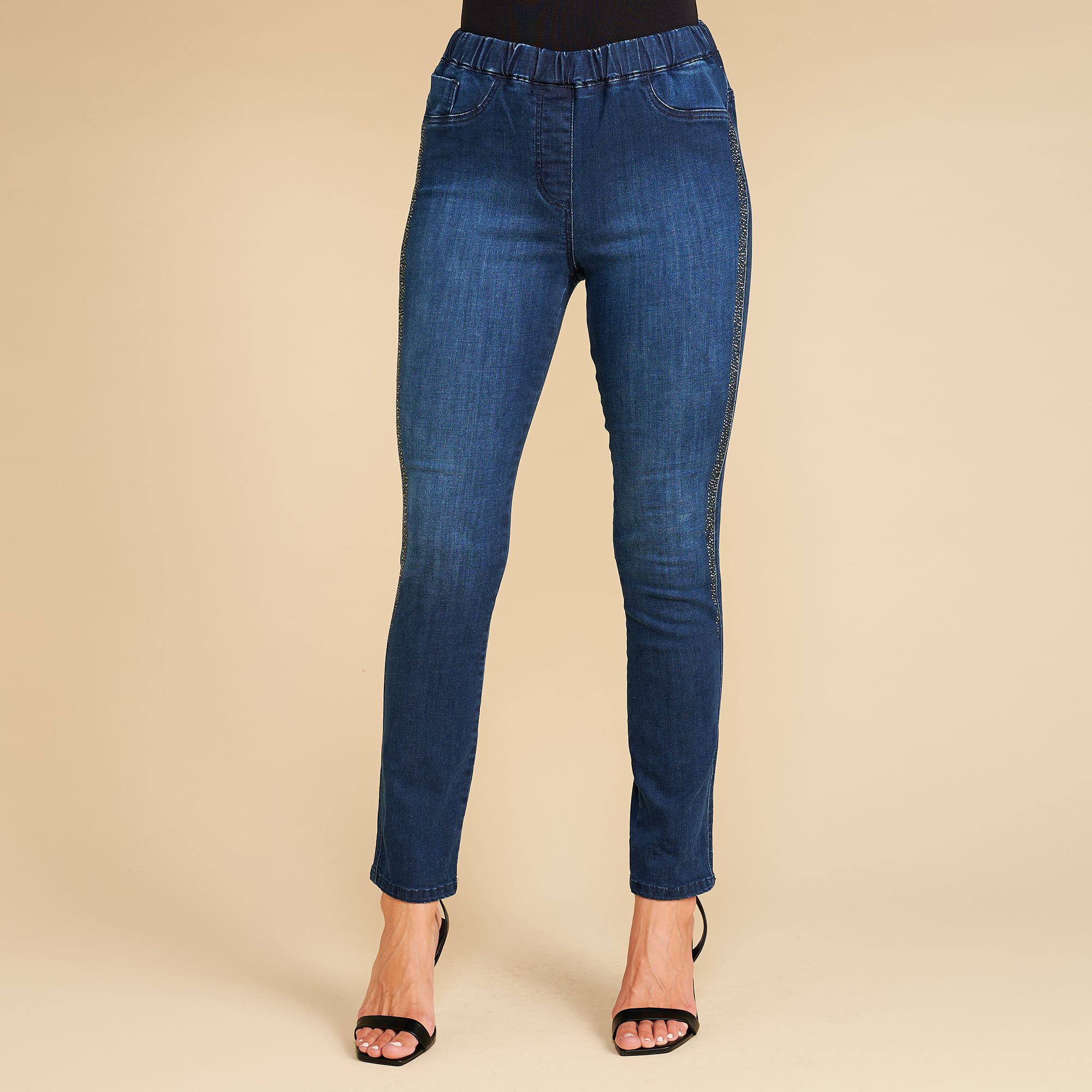 B-Ware SCHIFFHAUER MUNICH® Jeans Rundumdehnbund Strassgalonstreifen