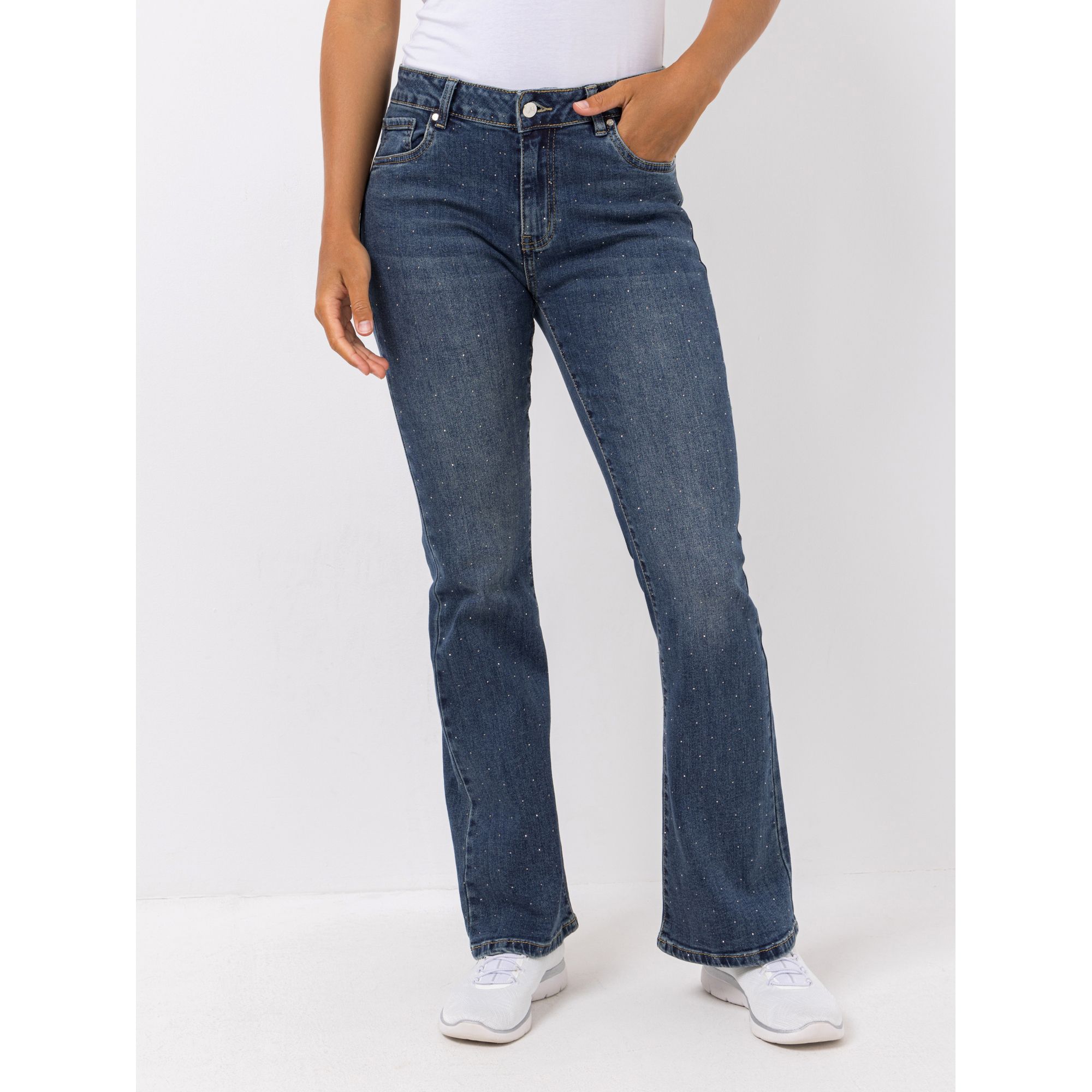 B-Ware VIA MILANO Jeans, 1/1-Länge 5-Pocket-Style feine Strass-Details