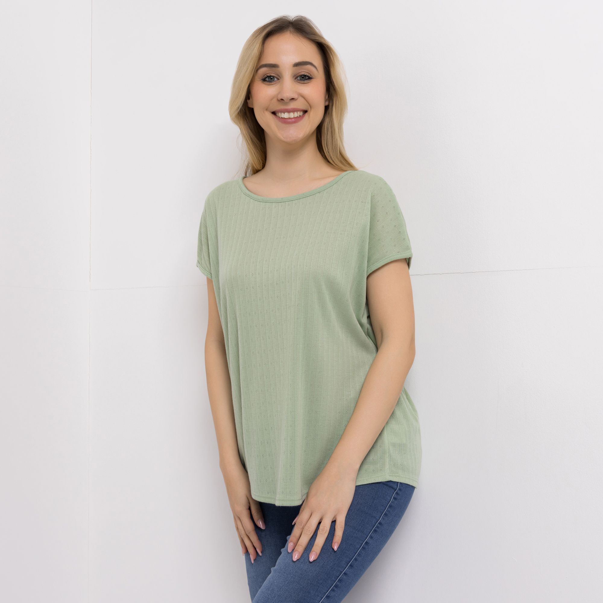 B-Ware KIM & CO. Shirt Ajour-Jersey Rundhalsausschnitt