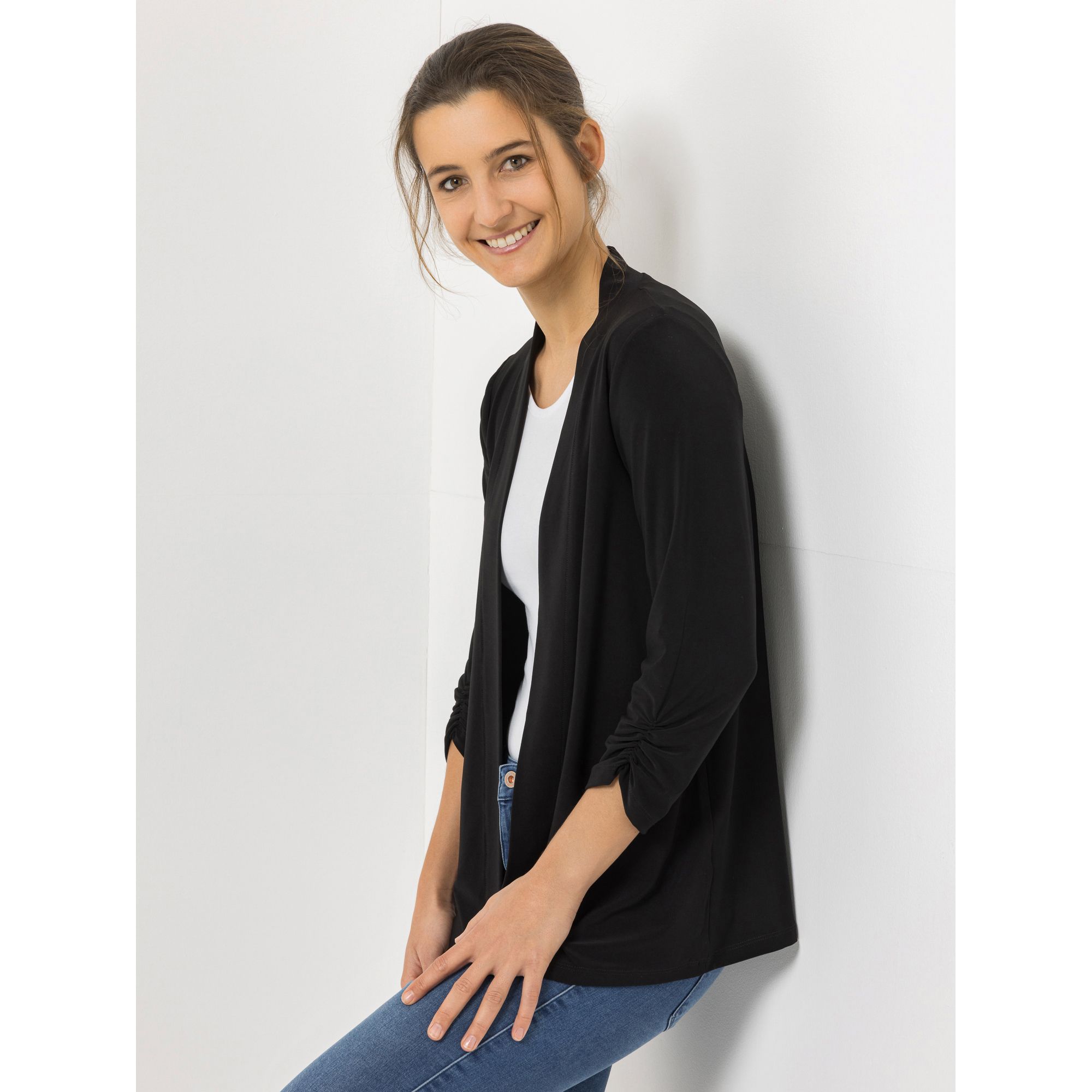 B-Ware KIM & CO. Cardigan, 3/4-Arm Deluxe Brazil Knit gerüschter Ärmelsaum