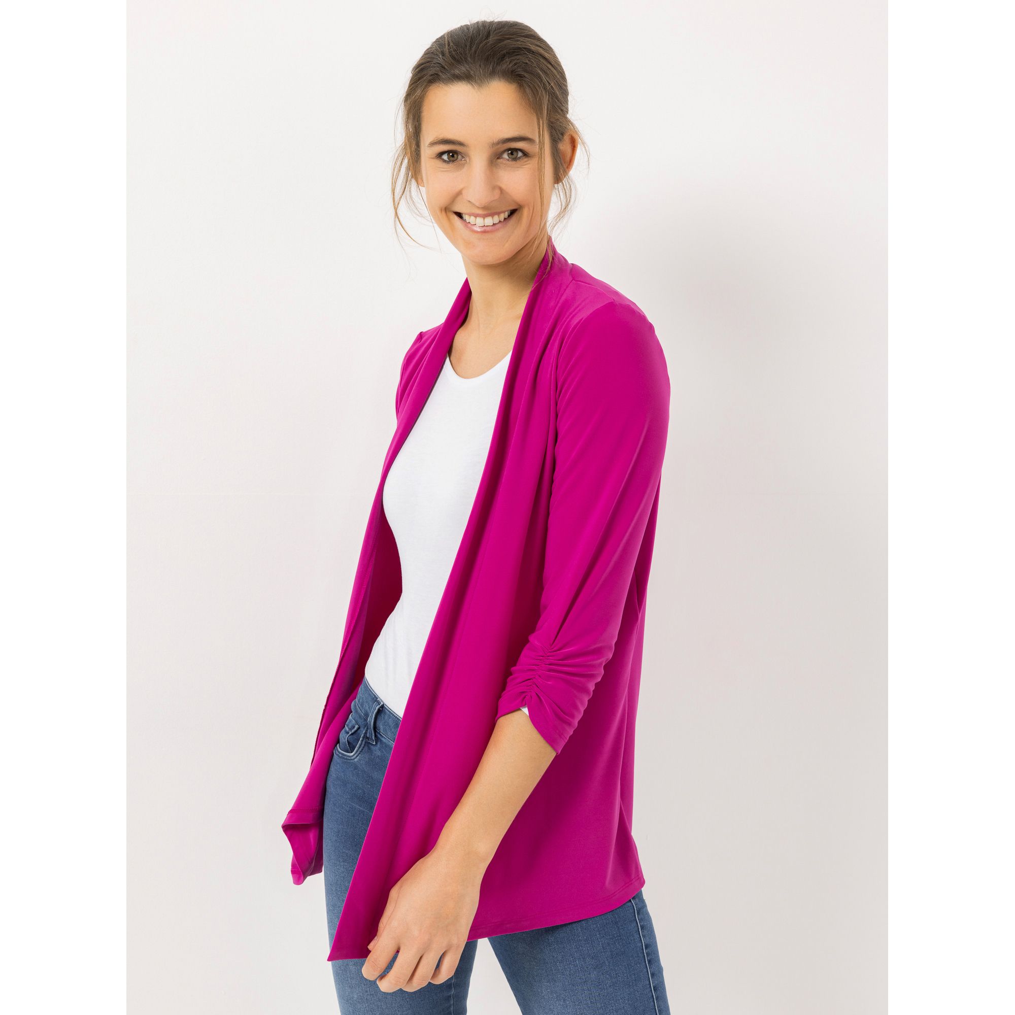 B-Ware KIM & CO. Cardigan, 3/4-Arm Deluxe Brazil Knit gerüschter Ärmelsaum