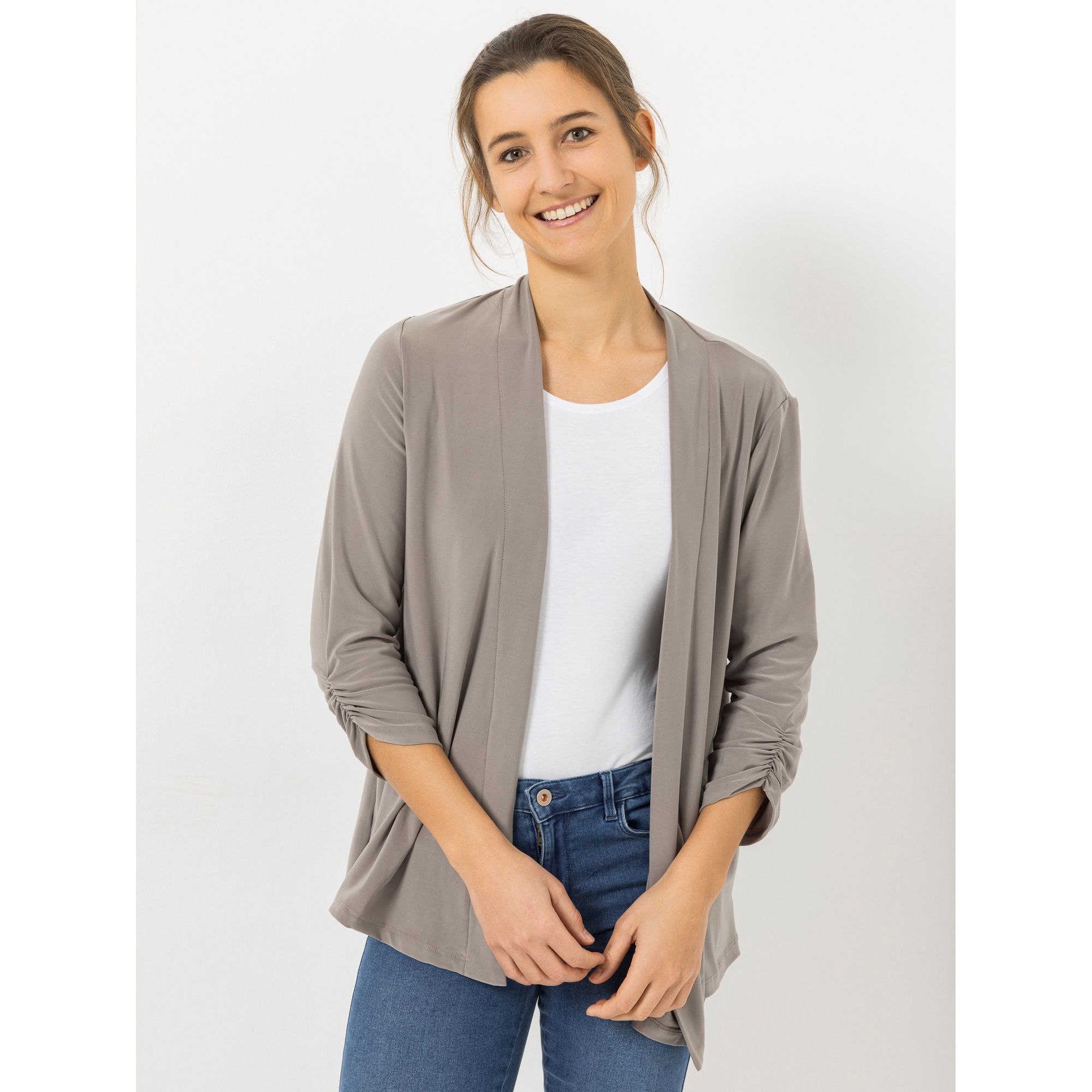 B-Ware KIM & CO. Cardigan, 3/4-Arm Deluxe Brazil Knit gerüschter Ärmelsaum