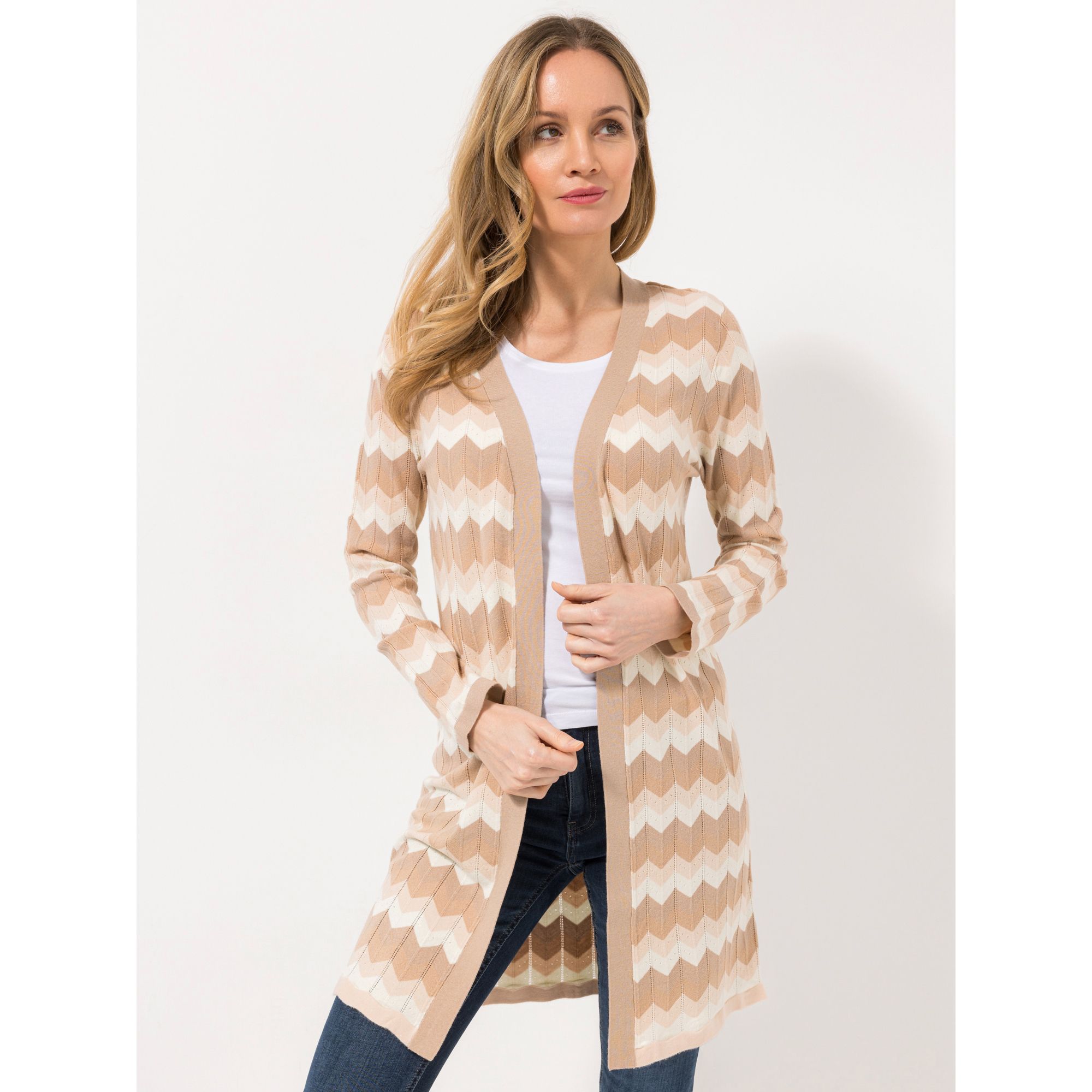 B-Ware ANNI FOR FRIENDS Longcardigan, 1/1-Arm offene Front Kontraststreifen