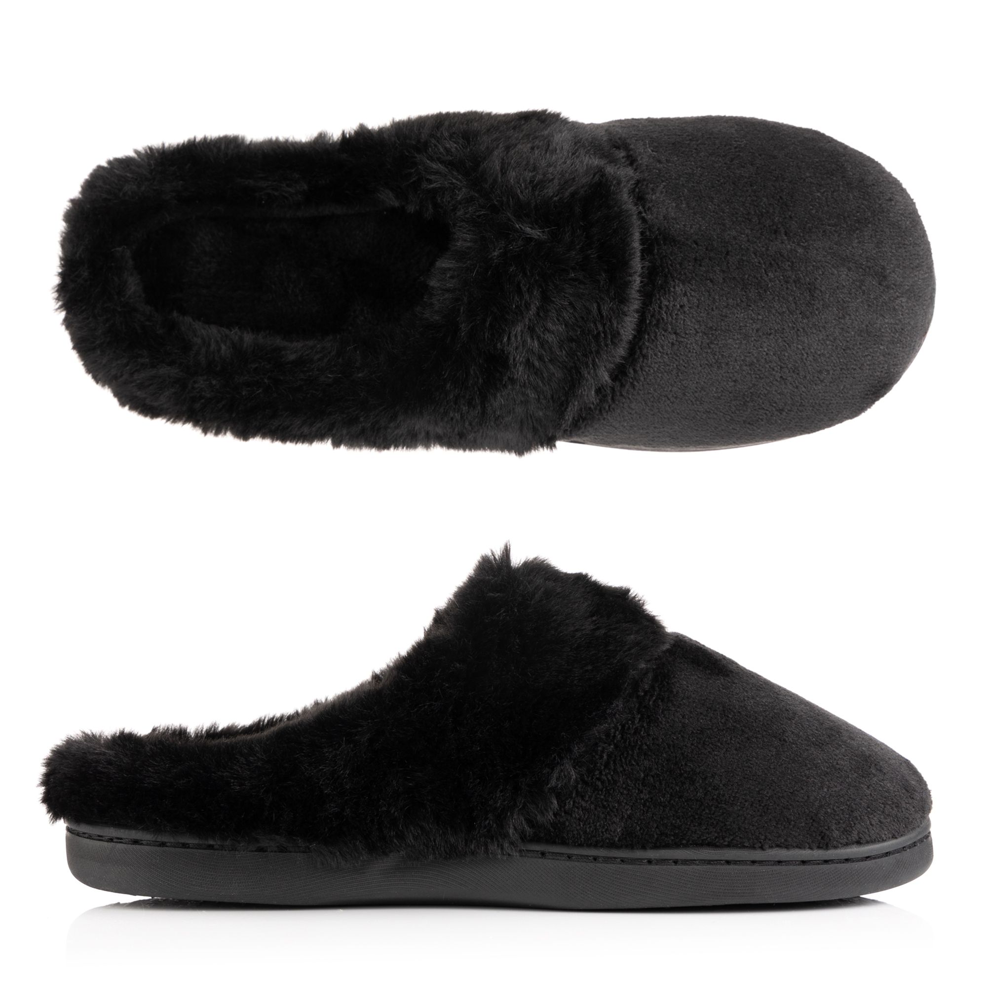 B-Ware MONT CHALET Damen-Hausschuh uni Fellbesatz weich gepolstert