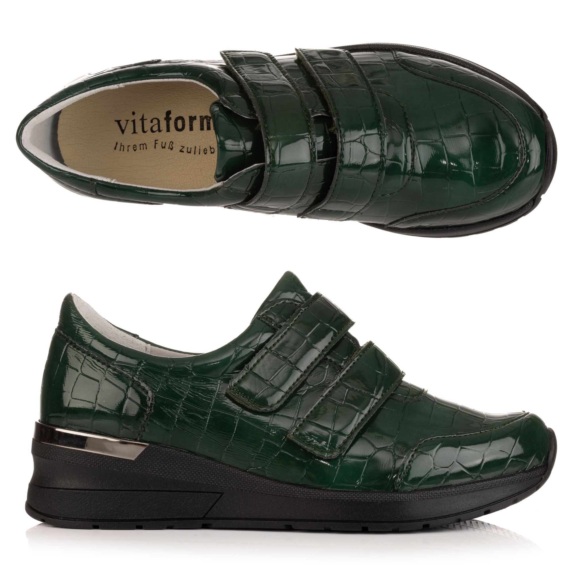 B-Ware VITAFORM Damen-Halbschuh Krokolackstretch 2 Klettverschlüsse