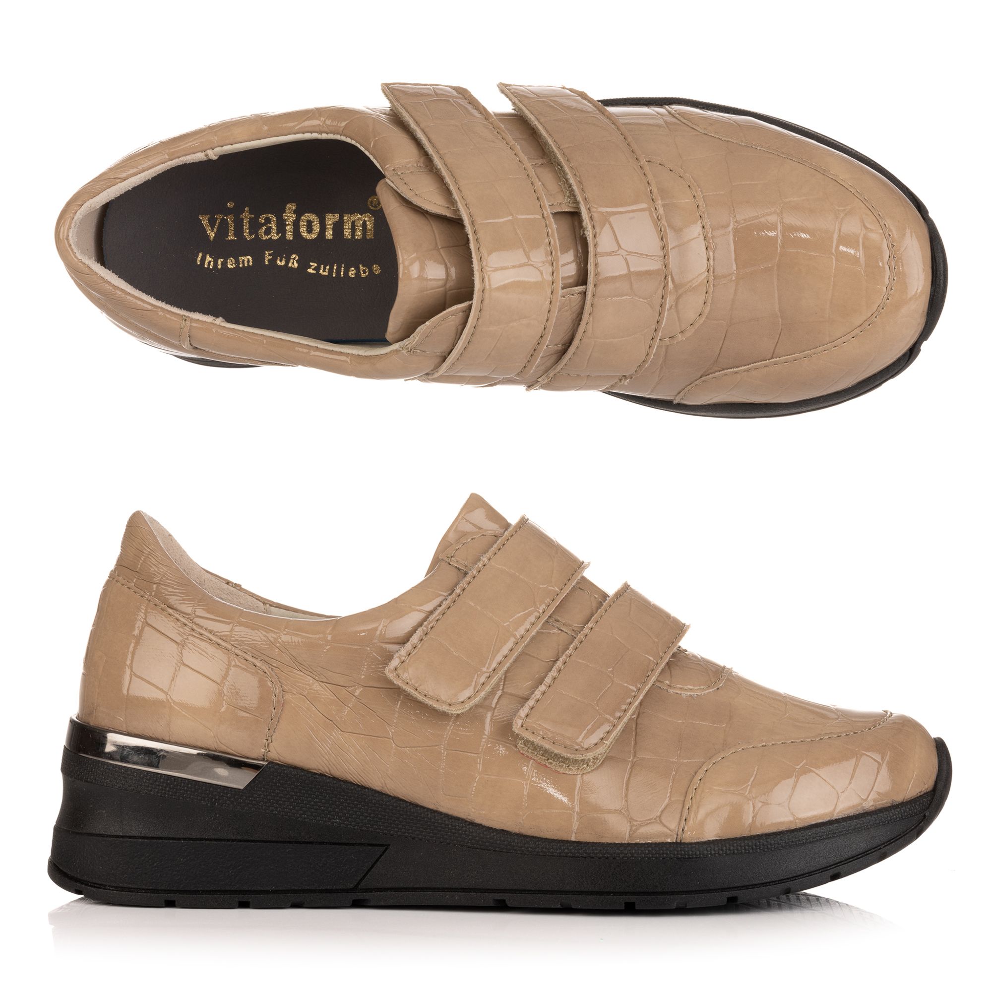 B-Ware VITAFORM Damen-Halbschuh Krokolackstretch 2 Klettverschlüsse