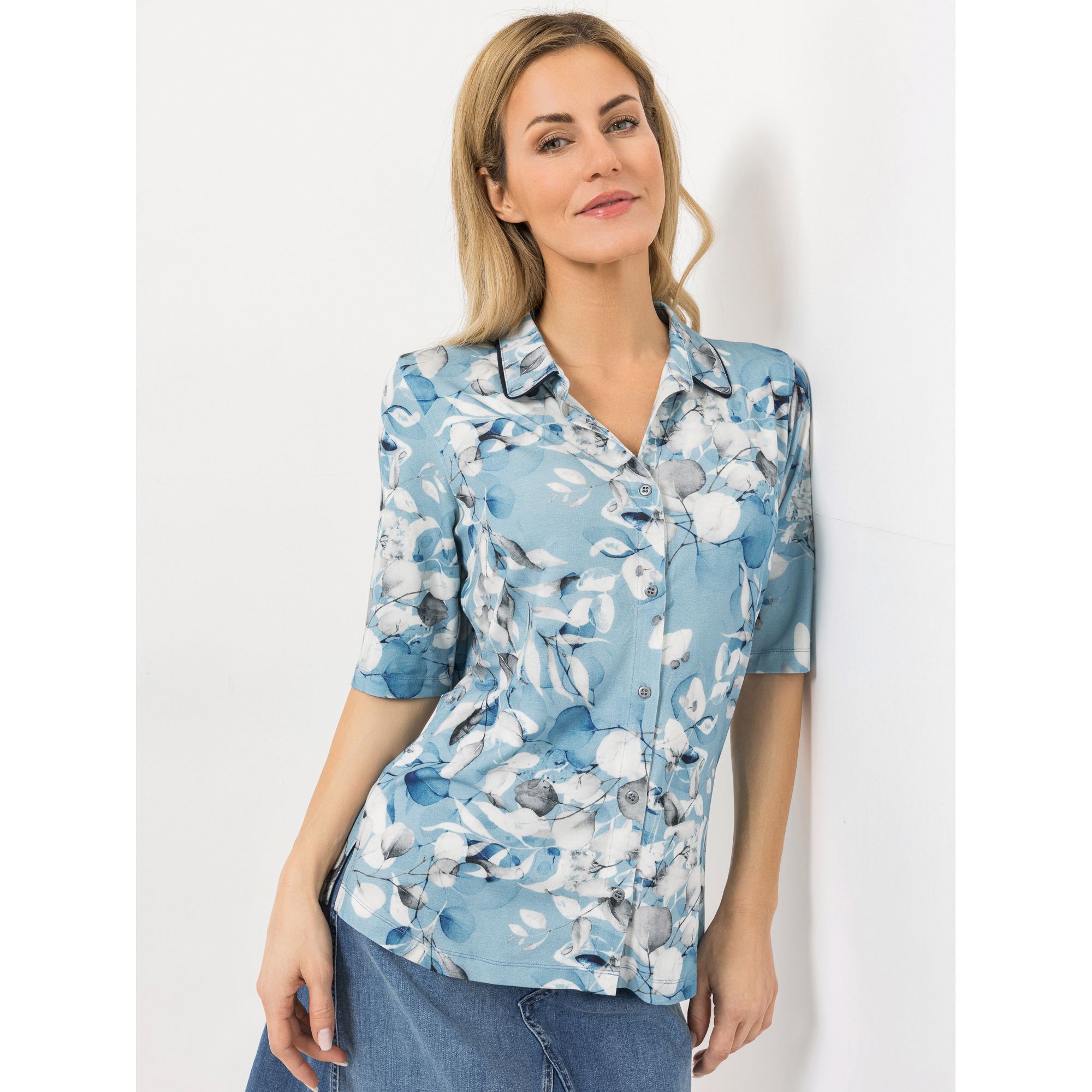 B-Ware AMINATI® Jerseybluse, 3/4-Arm Hemdkragen Seitenschlitze