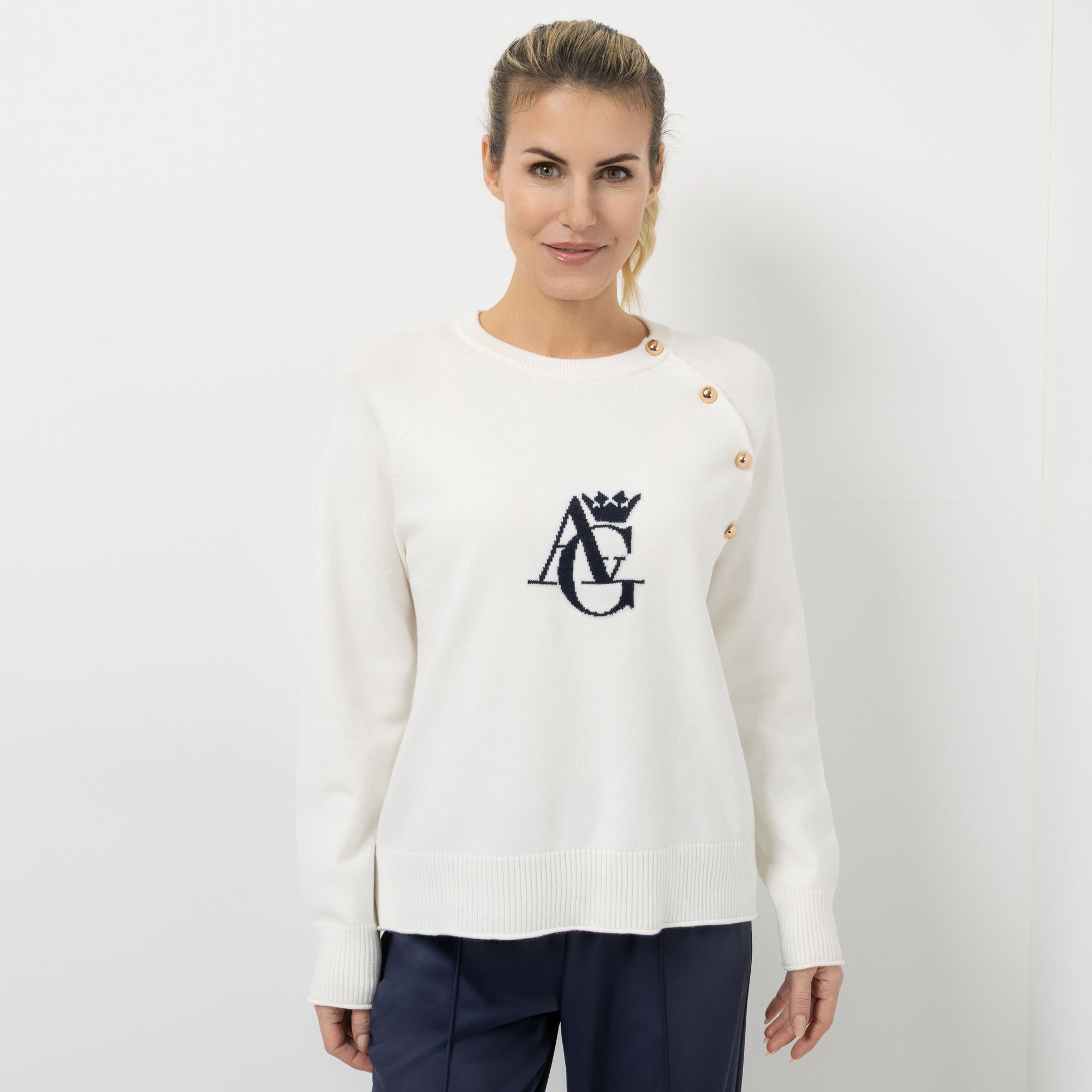 B-Ware ANNA VON GRIESHEIM Pullover Viskose-Mischung Logo-Intarsie