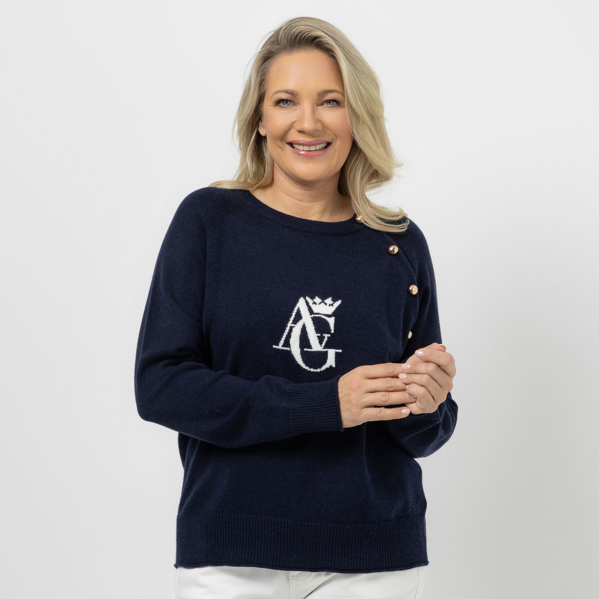 B-Ware ANNA VON GRIESHEIM Pullover Viskose-Mischung Logo-Intarsie