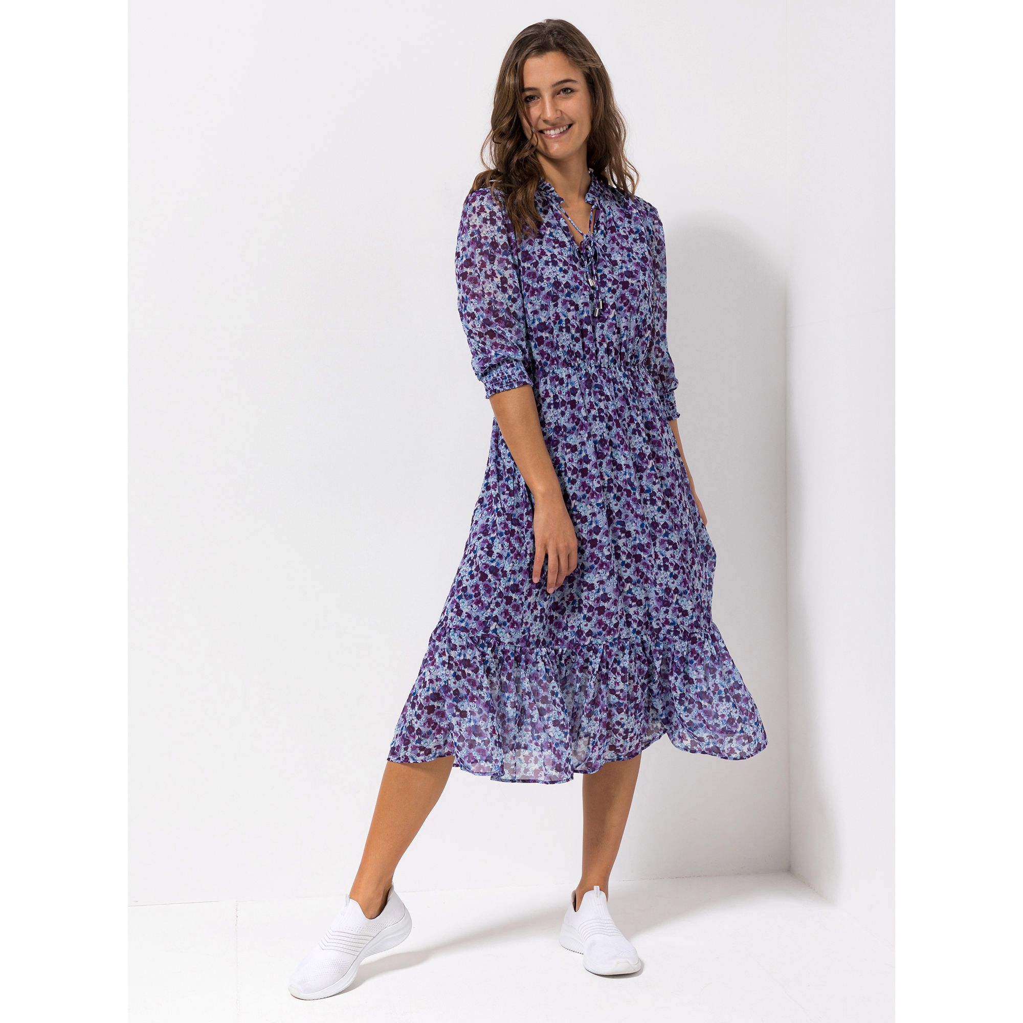 B-Ware VIA MILANO Kleid, 3/4-Arm Ausschnitt mit Bindeband