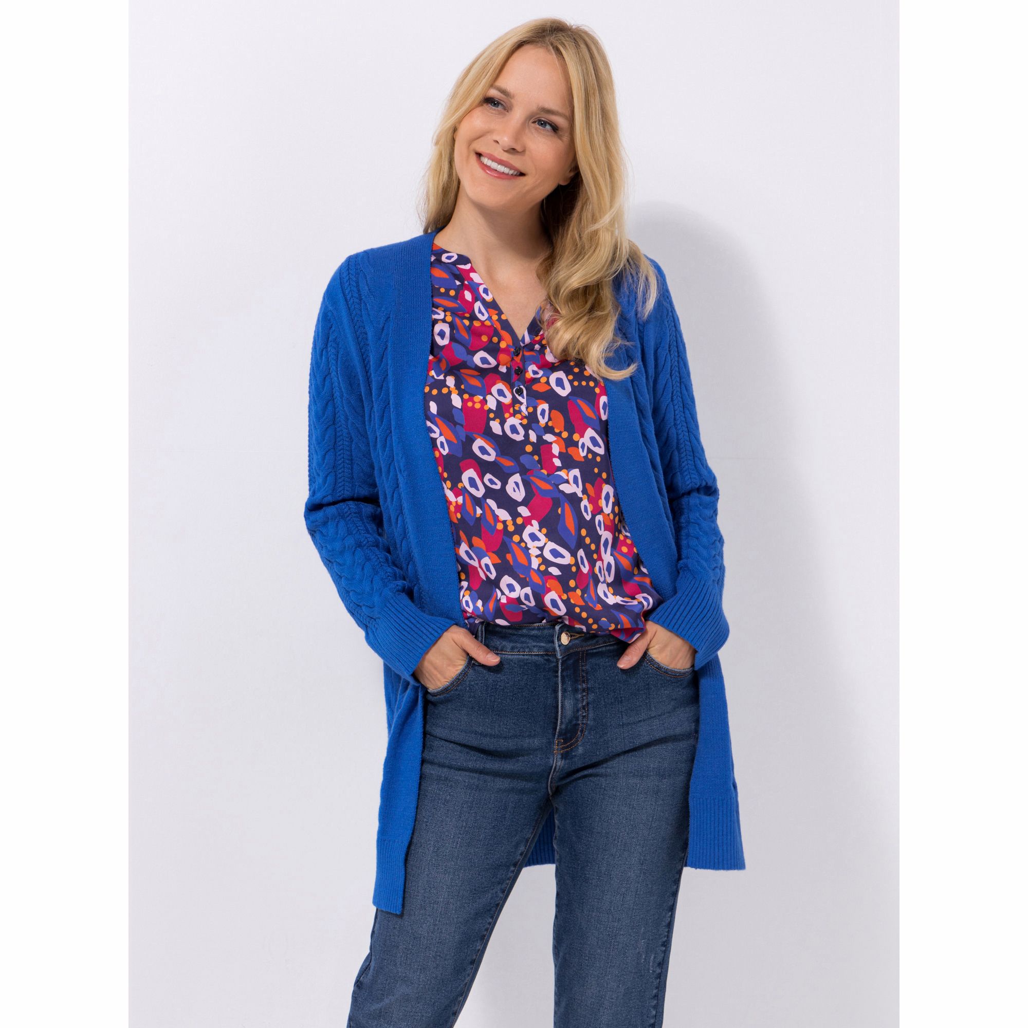 B-Ware ANNI FOR FRIENDS Longcardigan Amara offene Front Zopfmuster