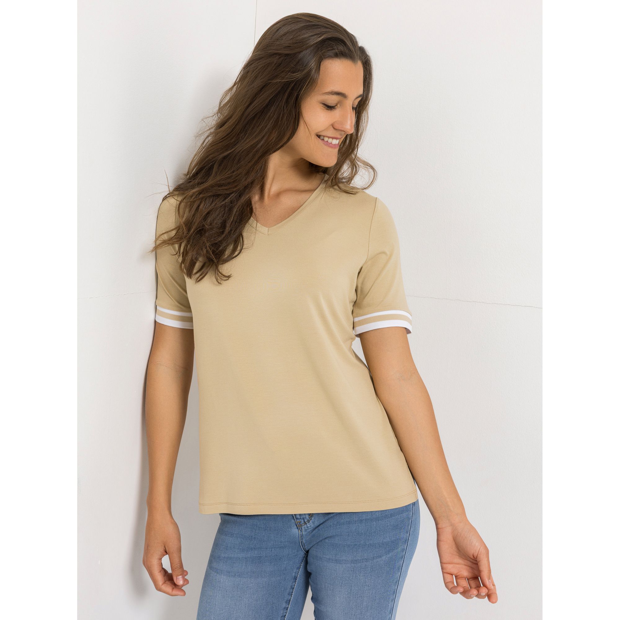 B-Ware DENIM & CO. Shirt, 1/2-Arm V-Ausschnitt Seitenschlitze