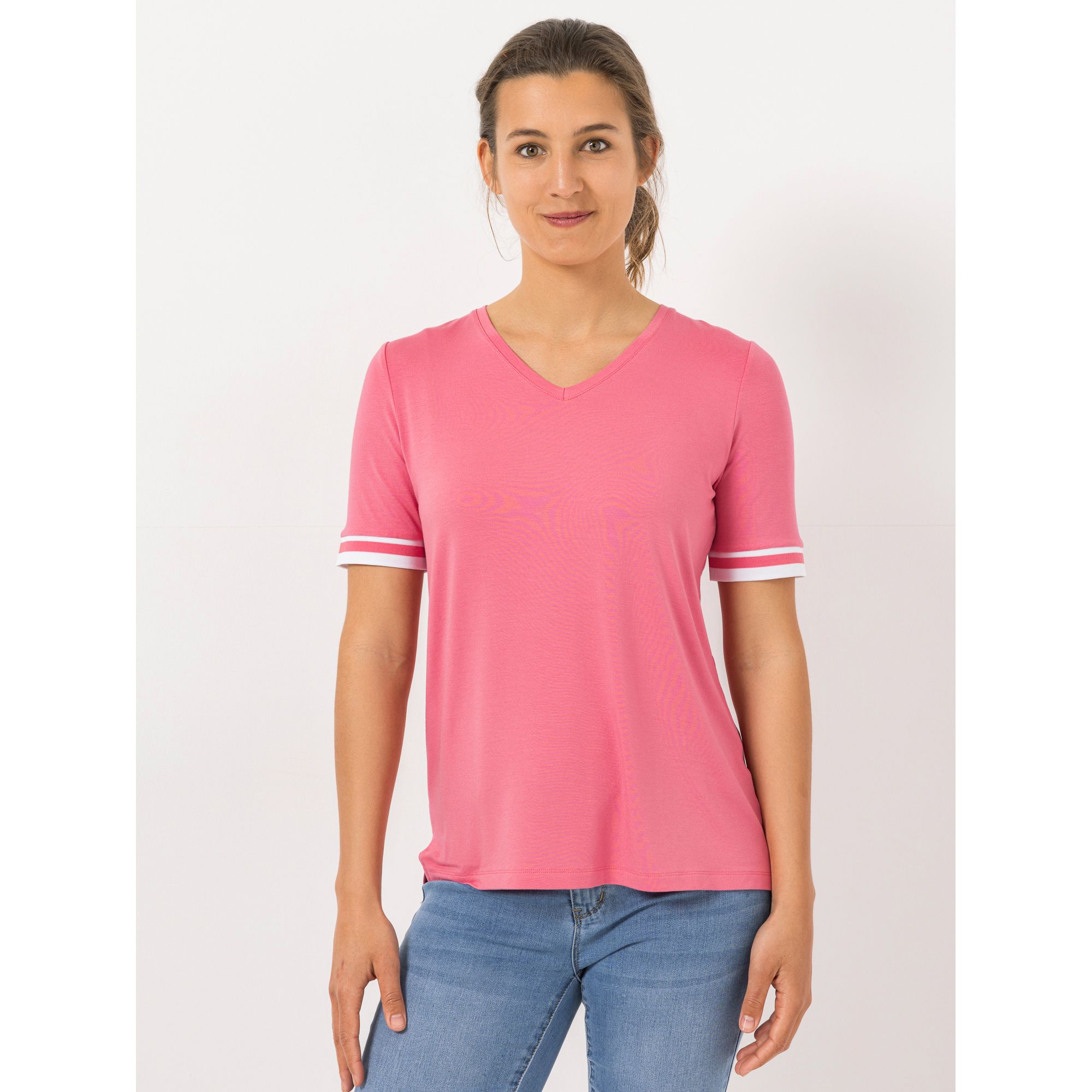 B-Ware DENIM & CO. Shirt, 1/2-Arm V-Ausschnitt Seitenschlitze