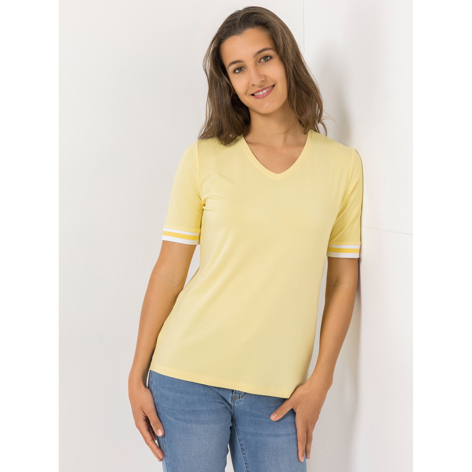 B-Ware DENIM & CO. Shirt, 1/2-Arm V-Ausschnitt Seitenschlitze