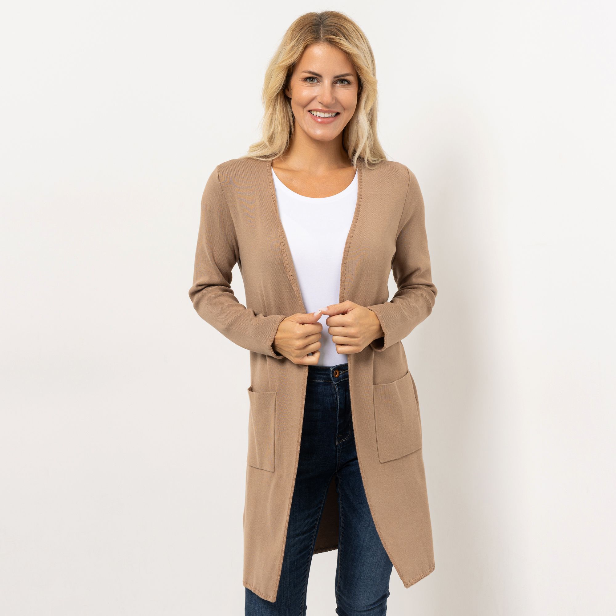 B-Ware VIA MILANO Longcardigan Rundhalsausschnitt Eingrifftaschen