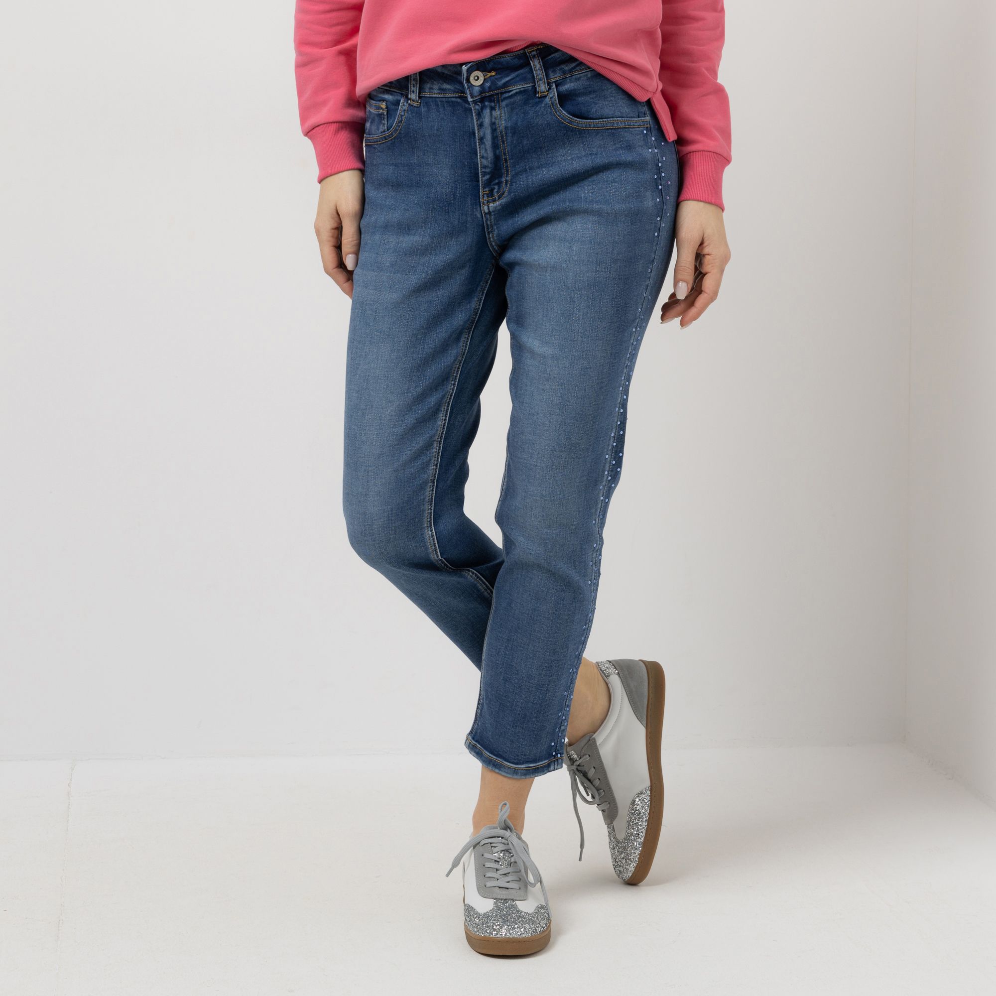 B-Ware DINE 'N' DANCE Jeanshose Boyfriend knöchellang Strassdekoration