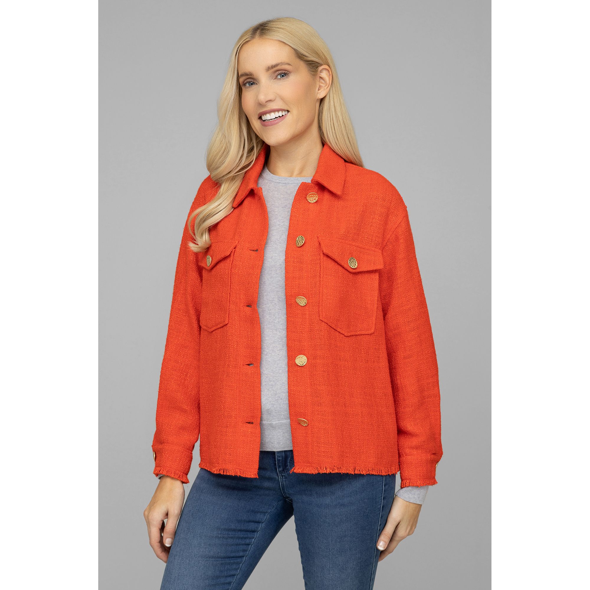 B-Ware ANNI FOR FRIENDS Jacke, 1/1-Arm Fransenkante Knopfleiste