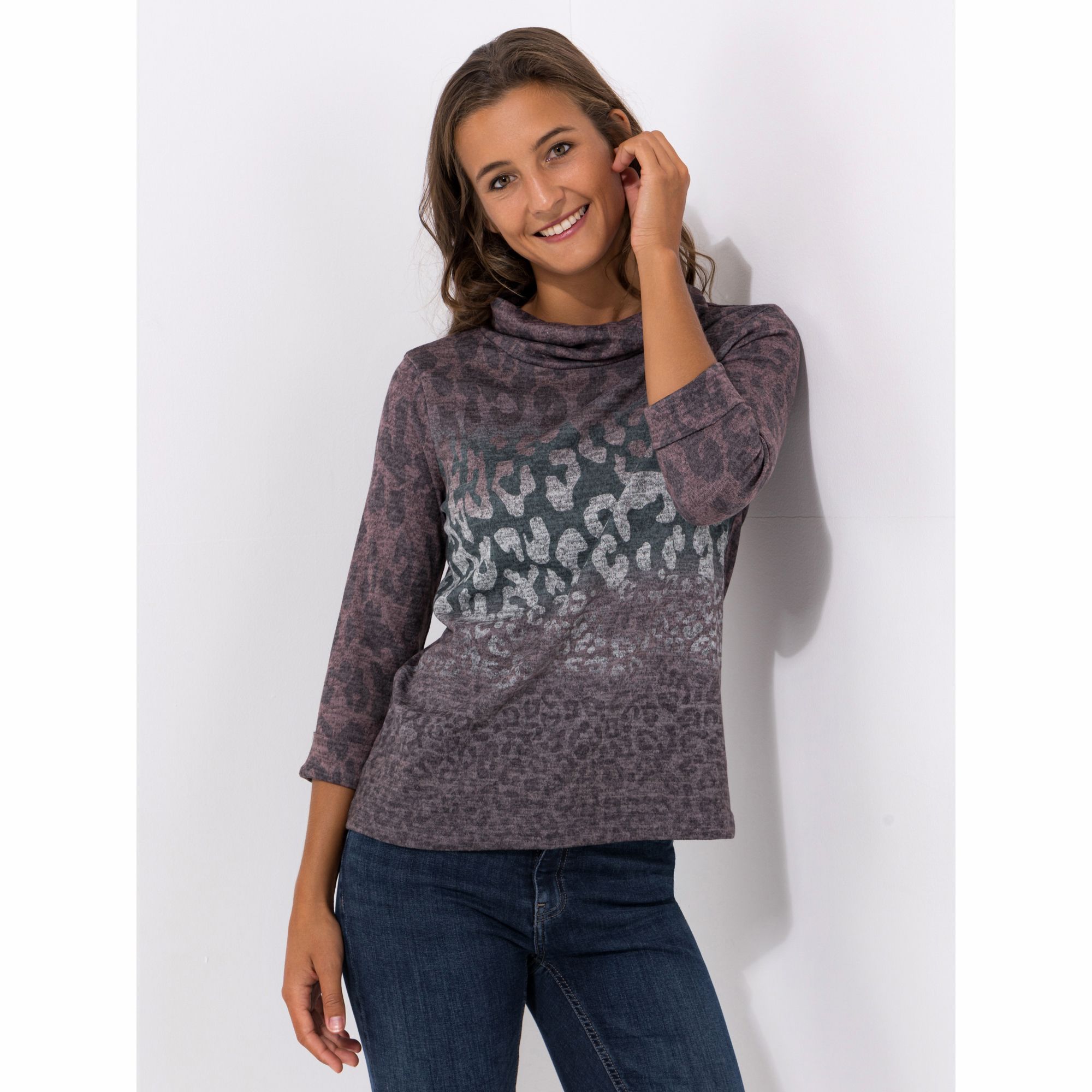 B-Ware DINE 'N' DANCE Pullover, 3/4-Arm weiter Rollkragen Allover-Druck