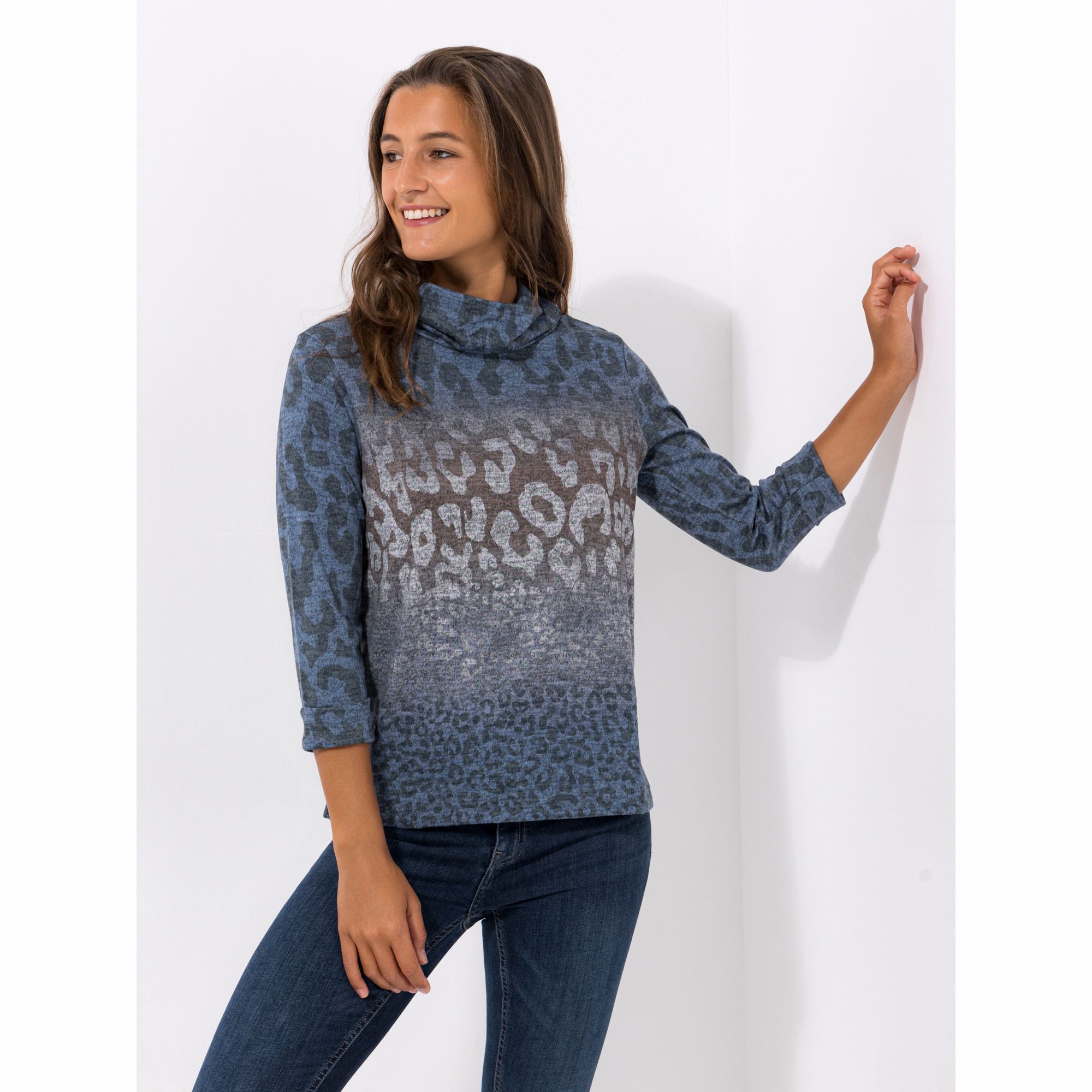 B-Ware DINE 'N' DANCE Pullover, 3/4-Arm weiter Rollkragen Allover-Druck