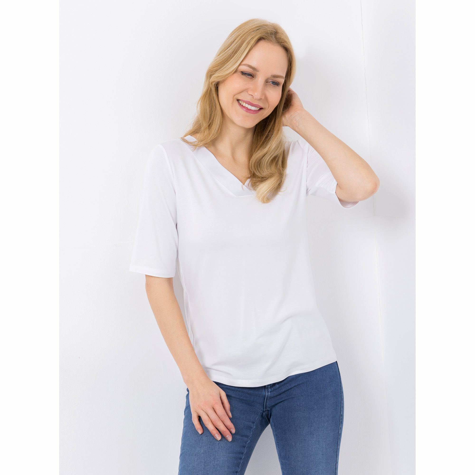 B-Ware VIA MILANO Shirt, 1/2-Arm V-Ausschnitt in Satin-Optik