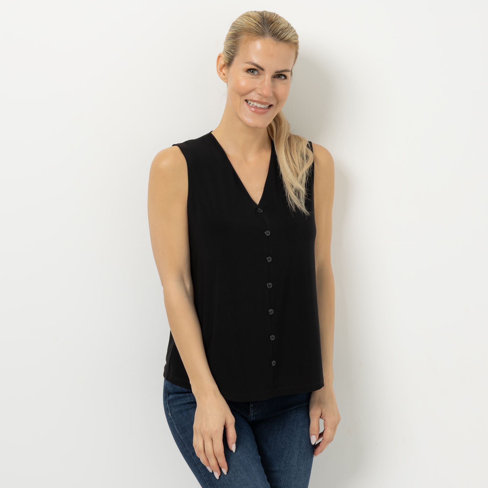 B-Ware KIM & CO. Top, Zierknöpfe Brazil Knit Jersey V-Ausschnitt