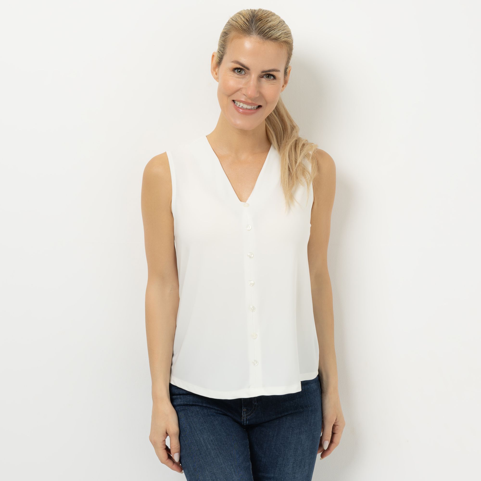 B-Ware KIM & CO. Top, Zierknöpfe Brazil Knit Jersey V-Ausschnitt