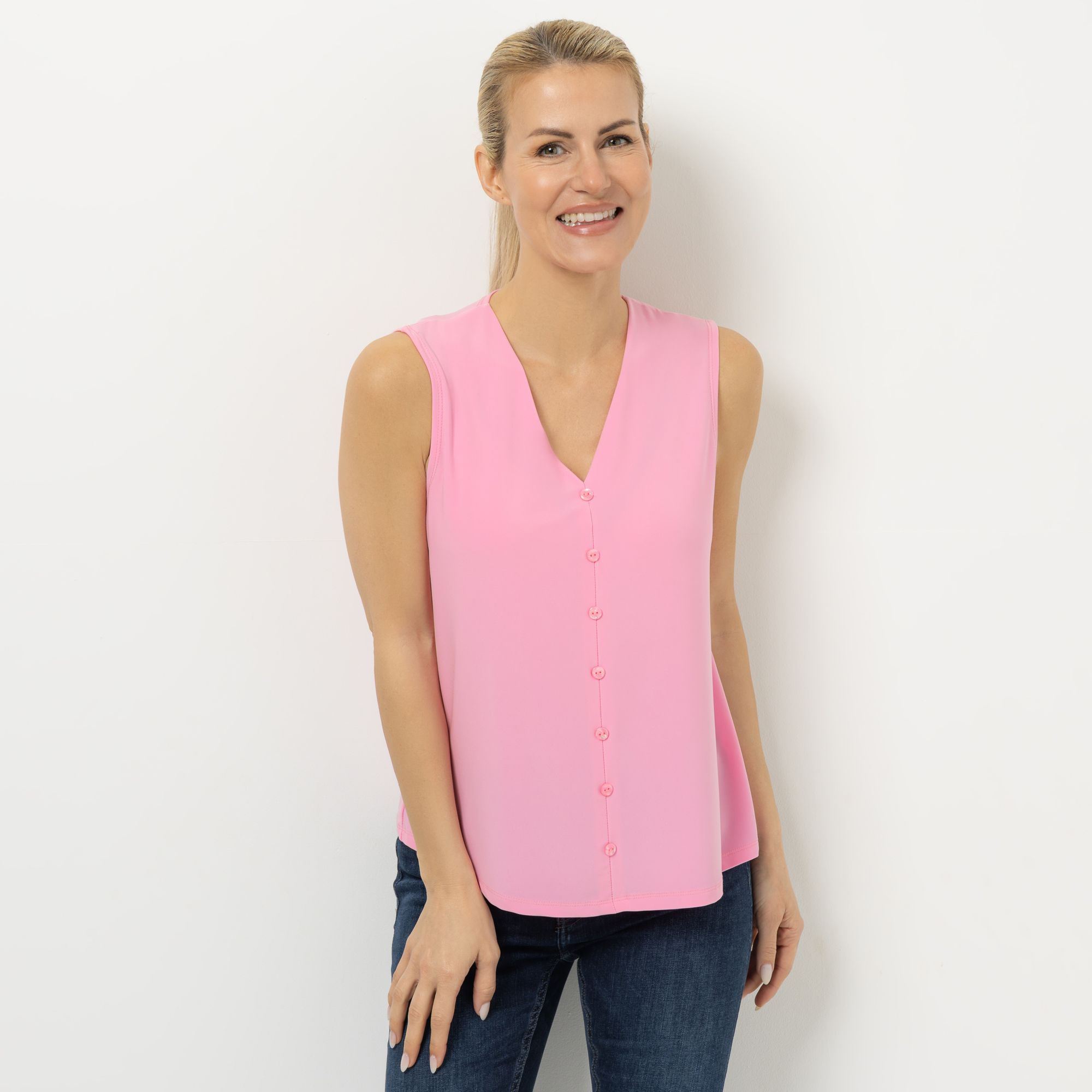 B-Ware KIM & CO. Top, Zierknöpfe Brazil Knit Jersey V-Ausschnitt