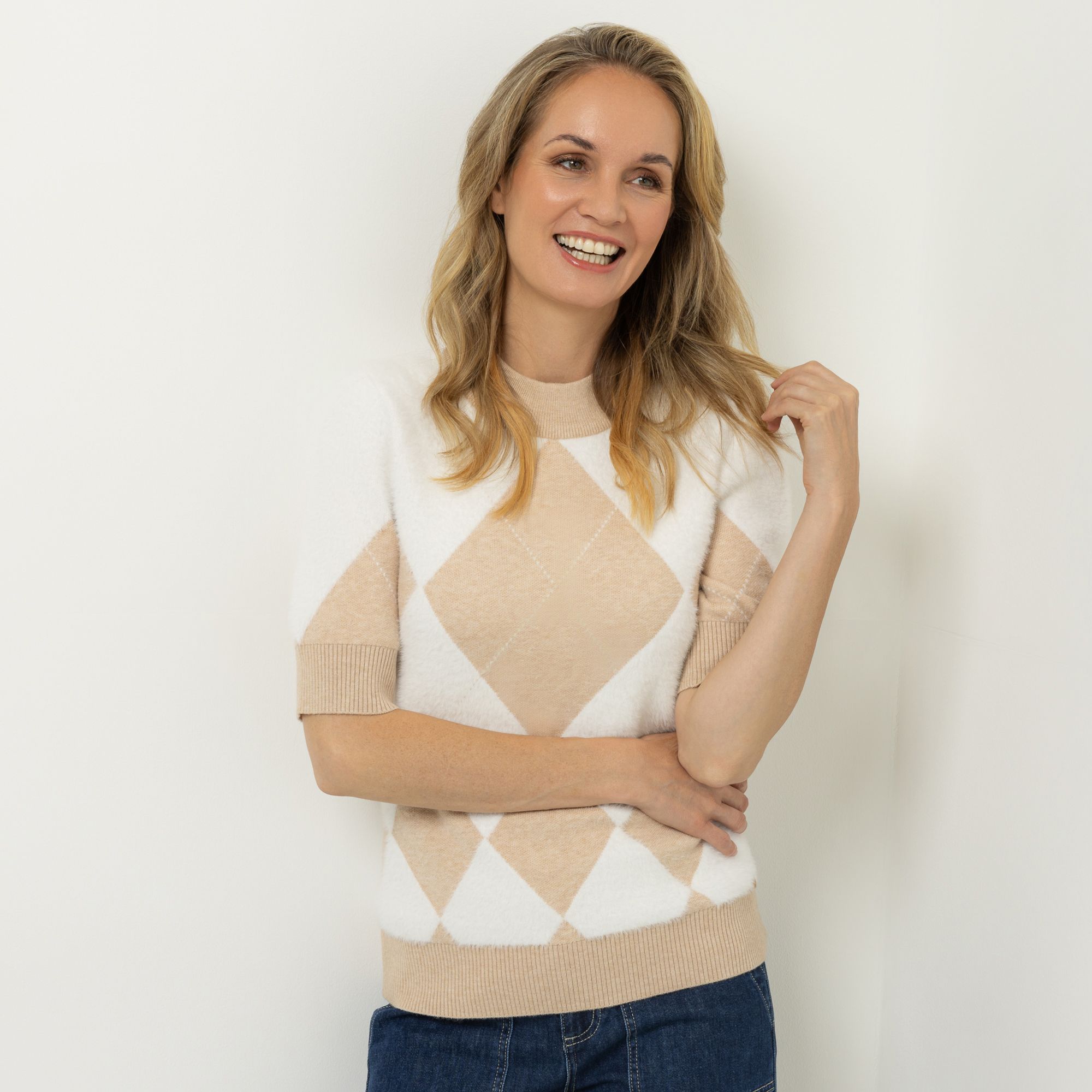 B-Ware STRANDFEIN Pullover, 1/2-Arm Rundhalsausschnitt Argyle-Muster