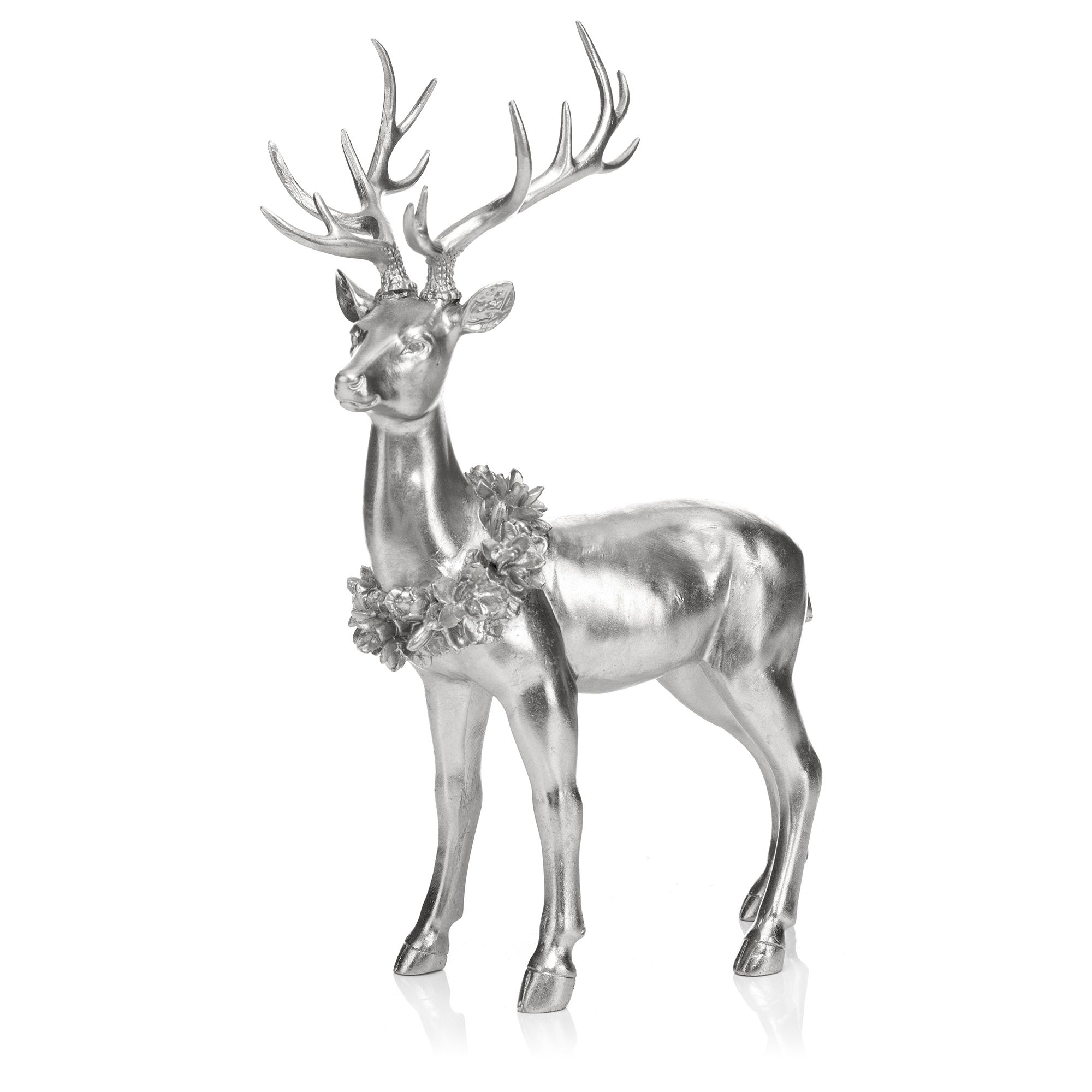 B-Ware ABELLA Xmas Hirsch stehend mit Blütenkranz Polyresin