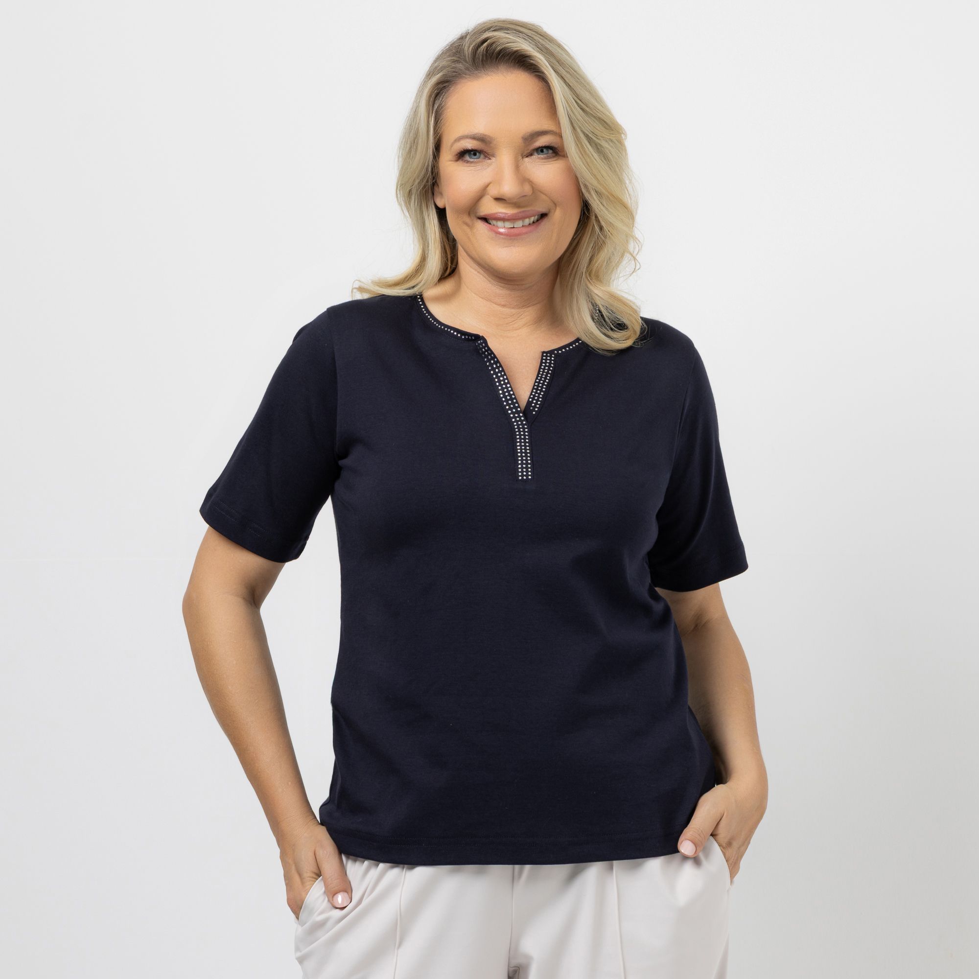 B-Ware ANNA VON GRIESHEIM Shirt, 1/2-Arm Pima Cotton Serafino-Ausschnitt