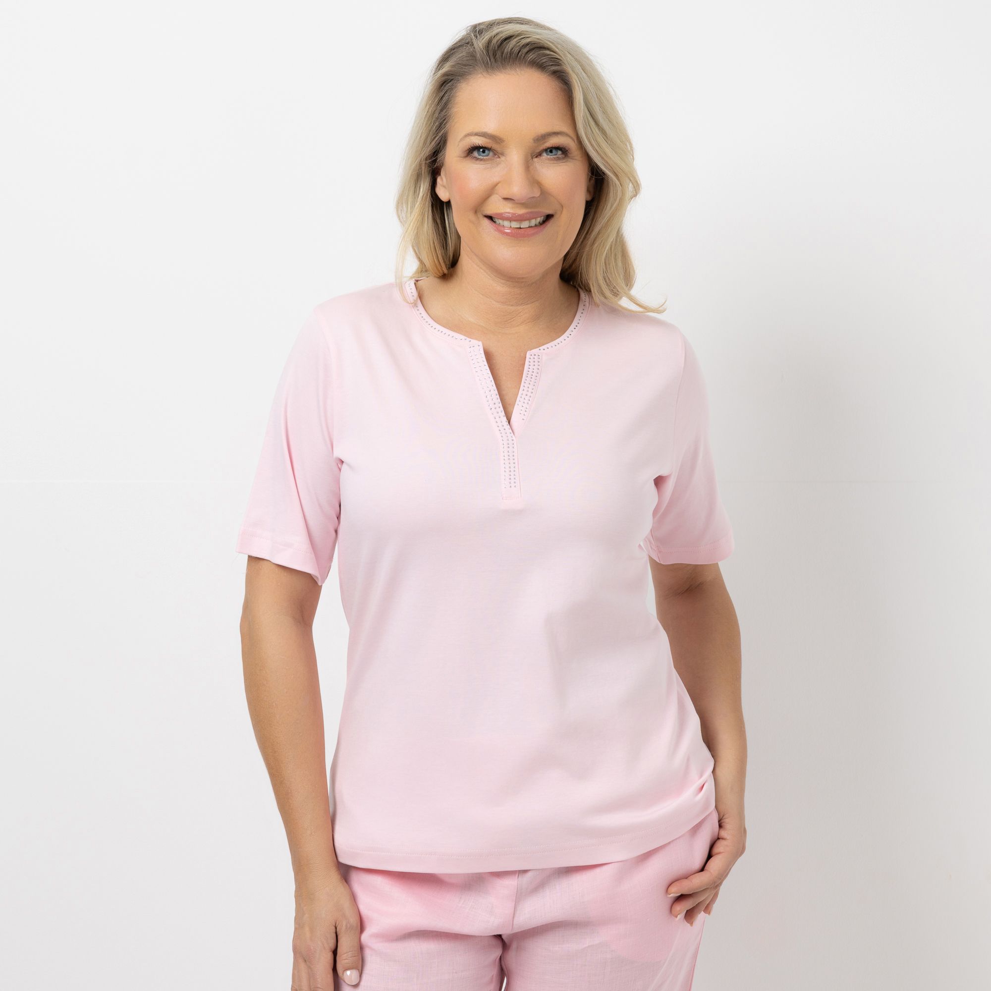 B-Ware ANNA VON GRIESHEIM Shirt, 1/2-Arm Pima Cotton Serafino-Ausschnitt