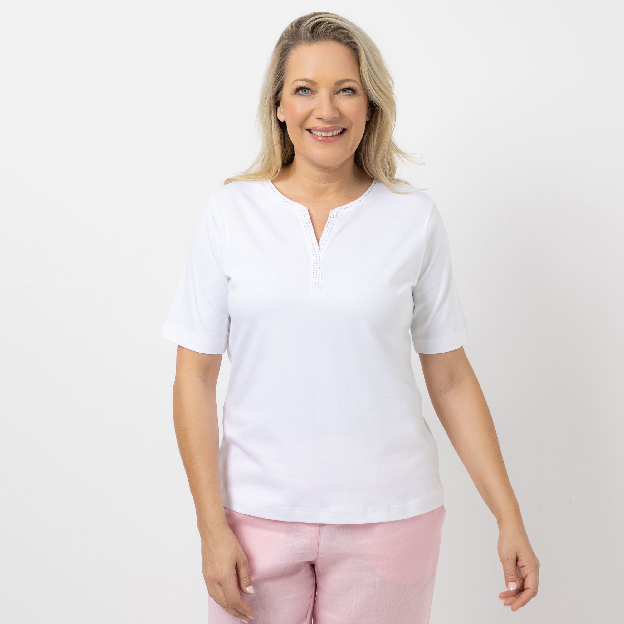 B-Ware ANNA VON GRIESHEIM Shirt, 1/2-Arm Pima Cotton Serafino-Ausschnitt